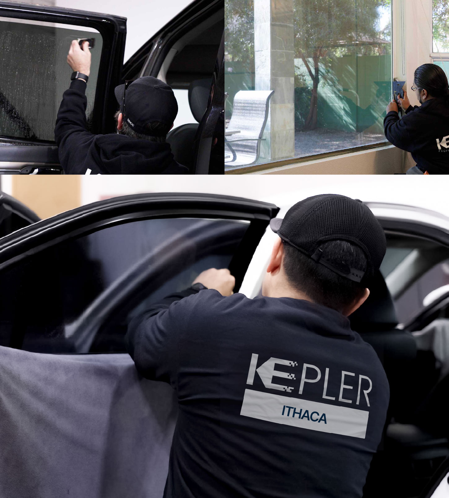Automotive Window Tinting Expert Applying Film in Ithaca, New York