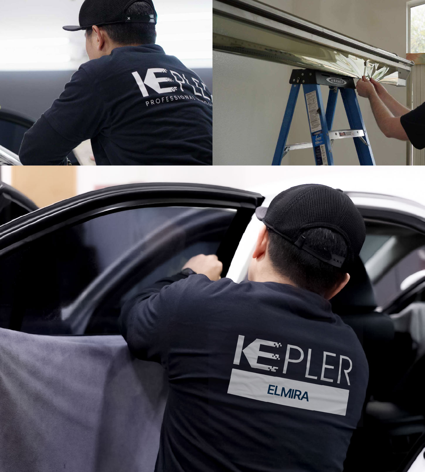 Automotive Window Tinting Expert Applying Film in Elmira, New York