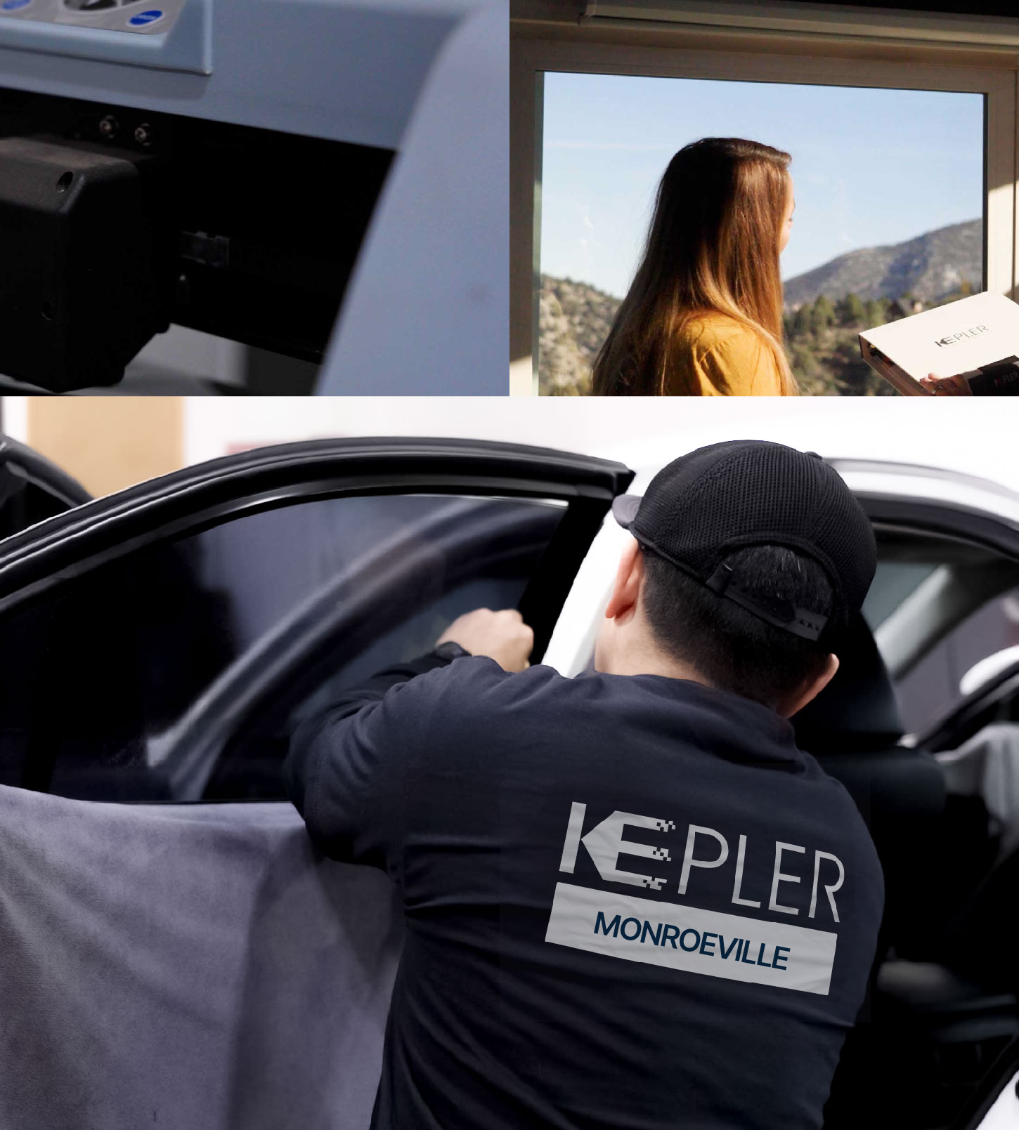 Automotive Window Tinting Expert Applying Film in Monroeville, Pennsylvania