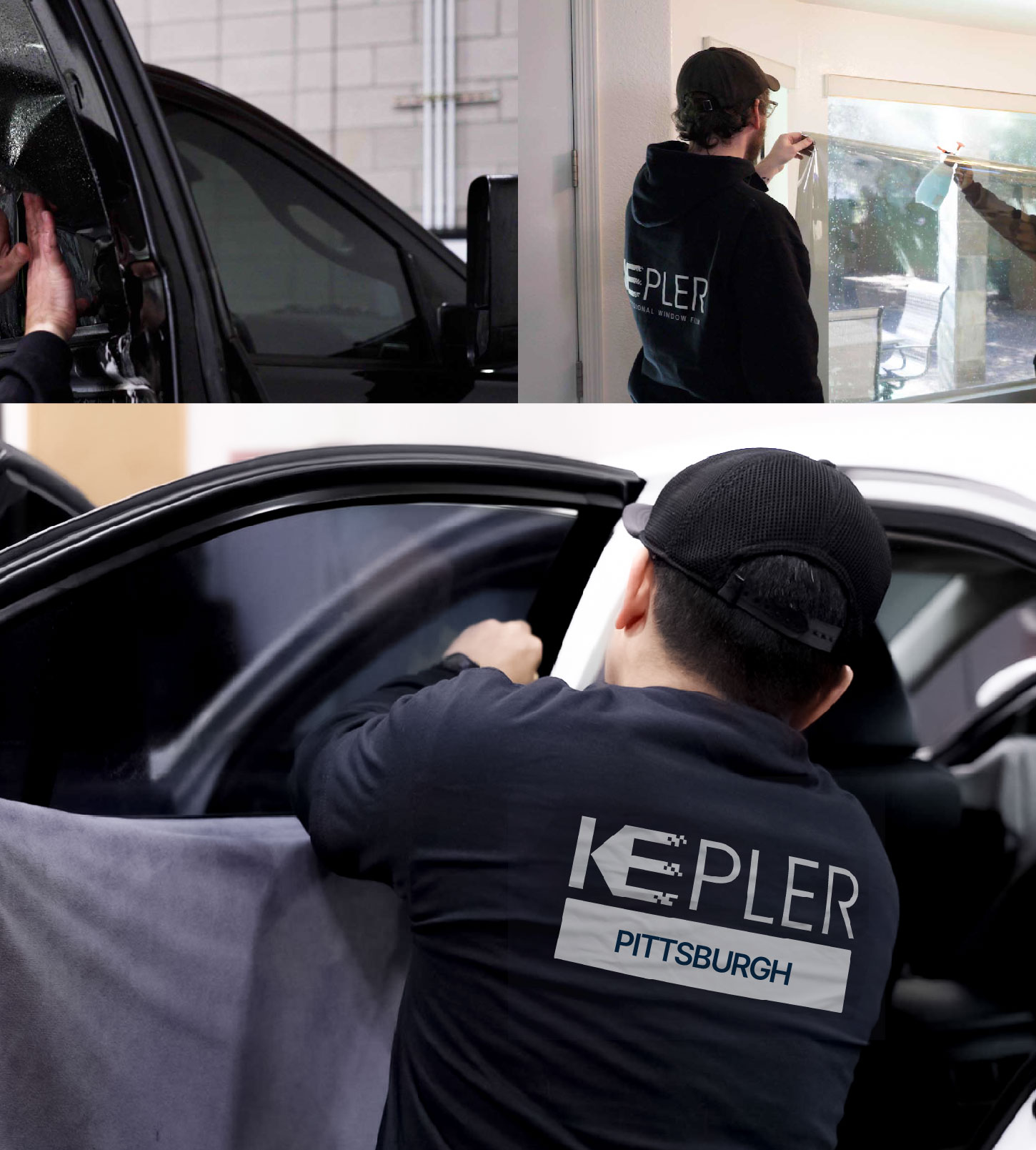 Automotive Window Tinting Expert Applying Film in Pittsburgh, Pennsylvania