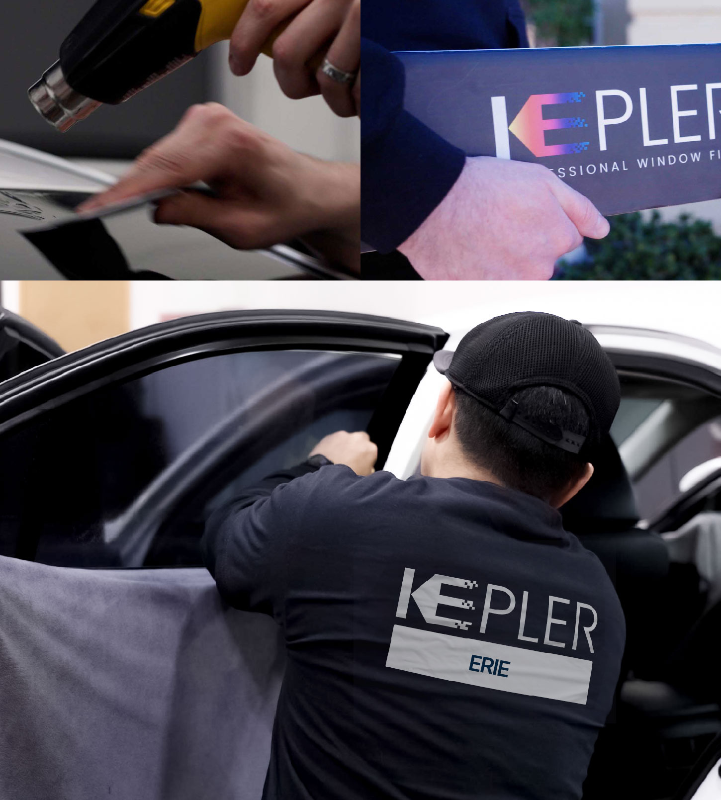 Automotive Window Tinting Expert Applying Film in Erie, Pennsylvania