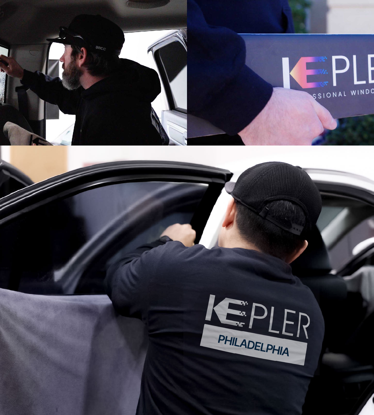Automotive Window Tinting Expert Applying Film in Philadelphia, Pennsylvania