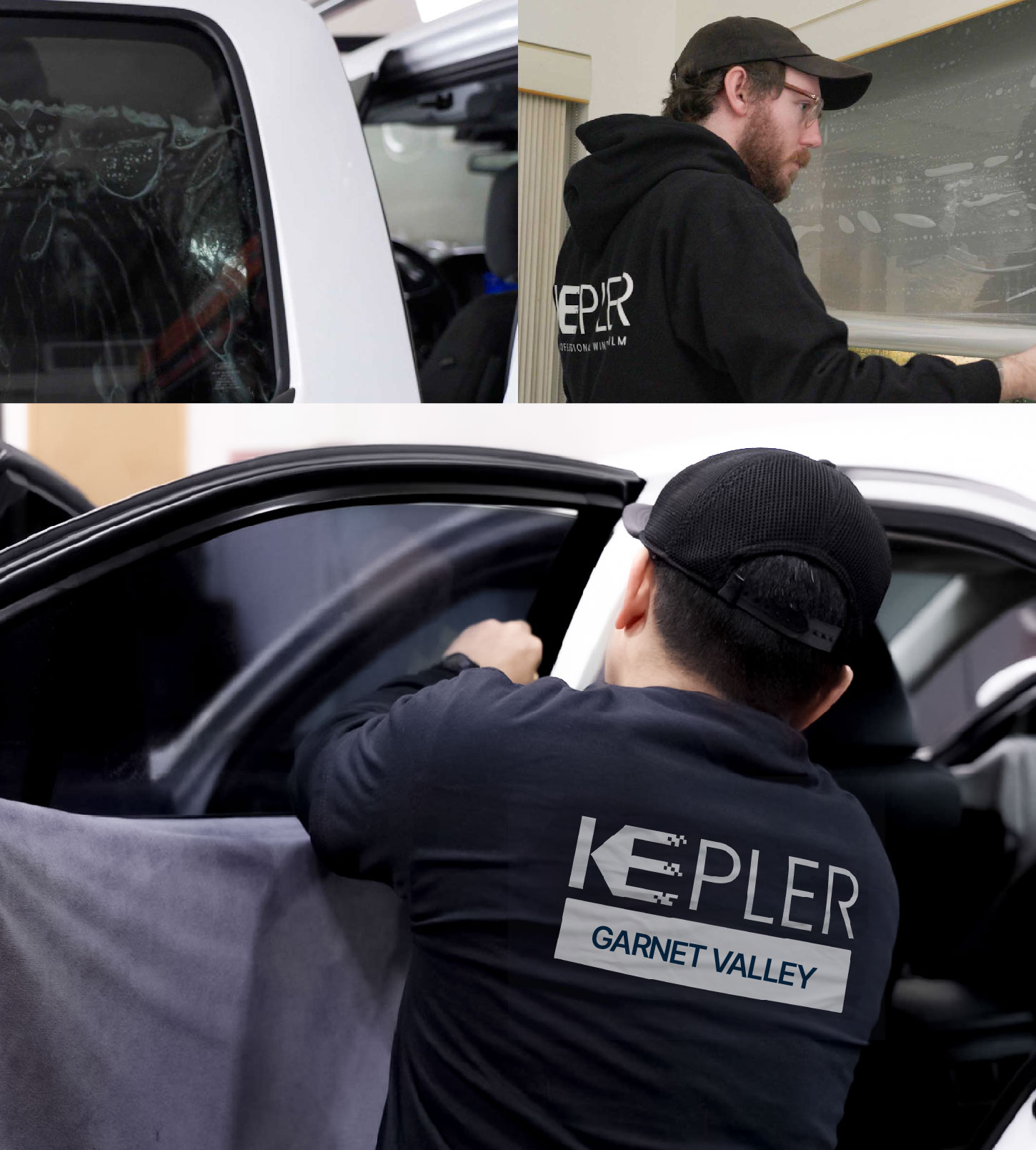 Automotive Window Tinting Expert Applying Film in Garnet Valley, Pennsylvania