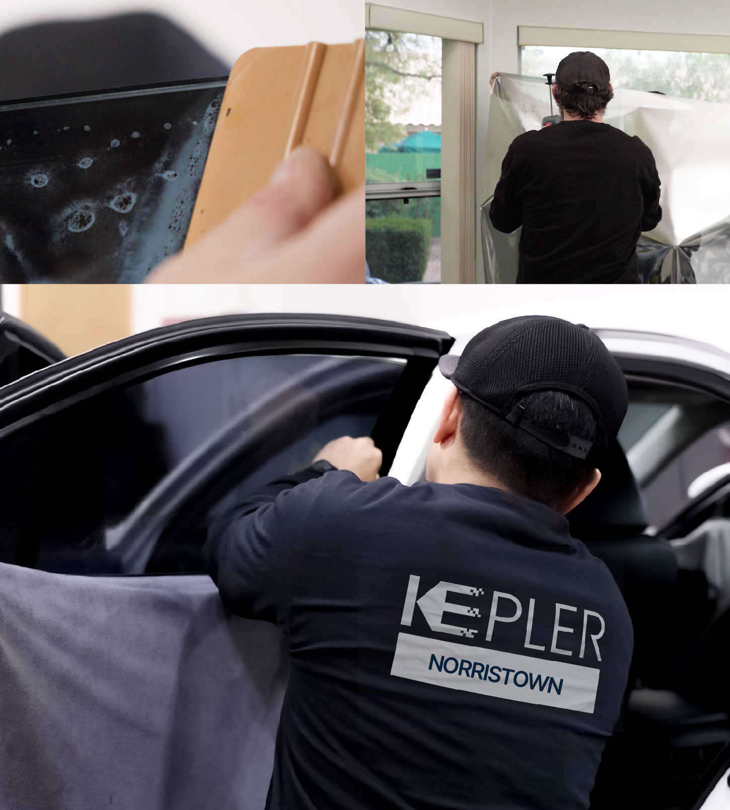 Automotive Window Tinting Expert Applying Film in Norristown, Pennsylvania