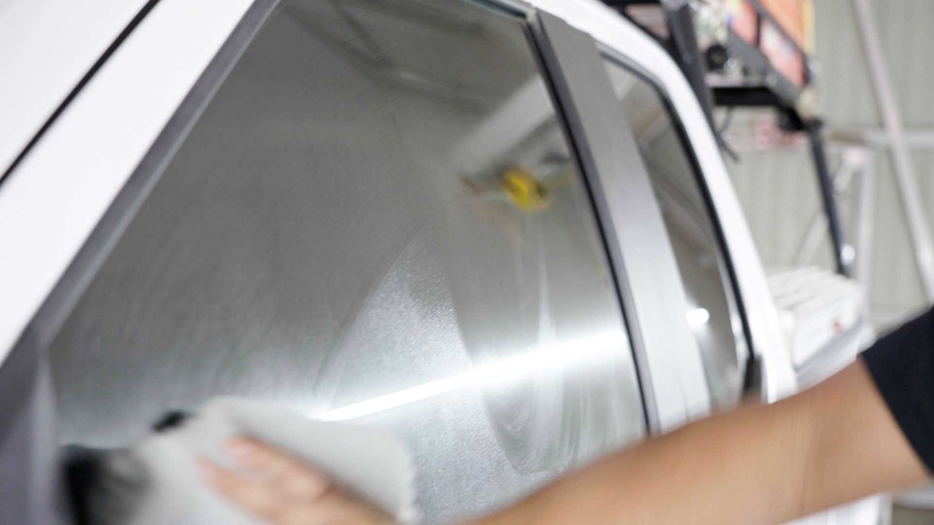 Expert Vehicle Window Tinting being cleaned after tinting in Norristown