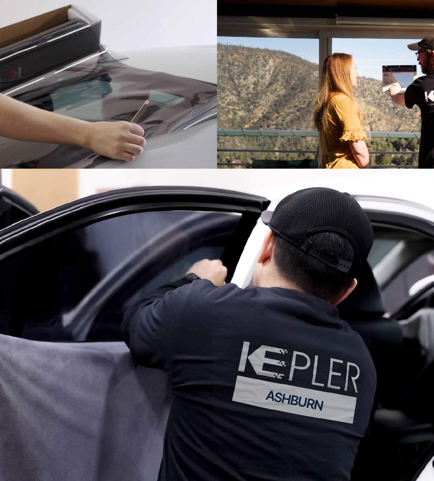 Automotive Window Tinting Expert Applying Film in Ashburn, Virginia