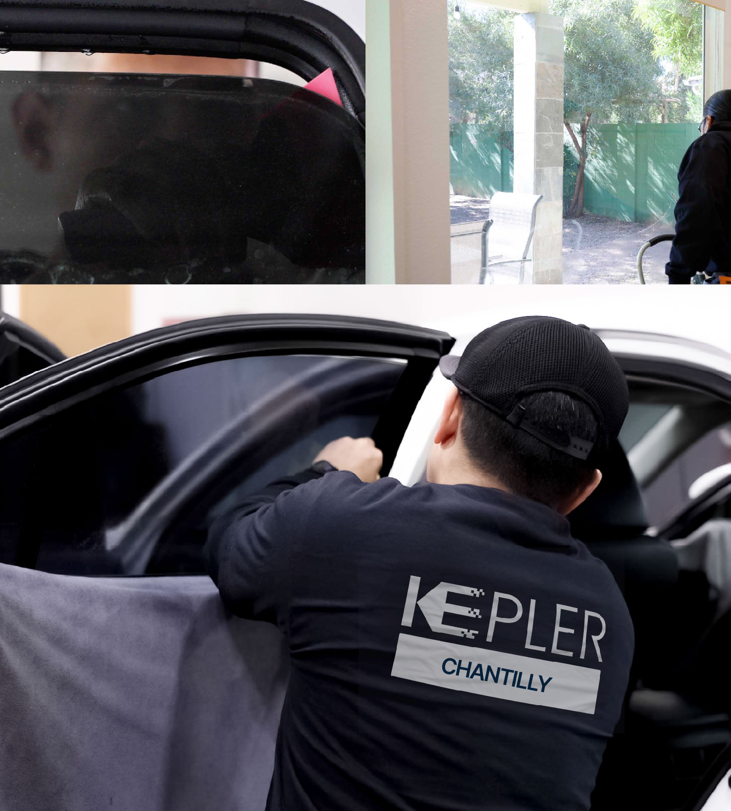Automotive Window Tinting Expert Applying Film in Chantilly, Virginia