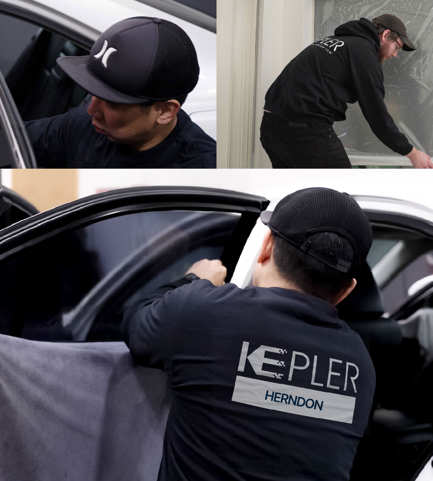 Automotive Window Tinting Expert Applying Film in Herndon, Virginia