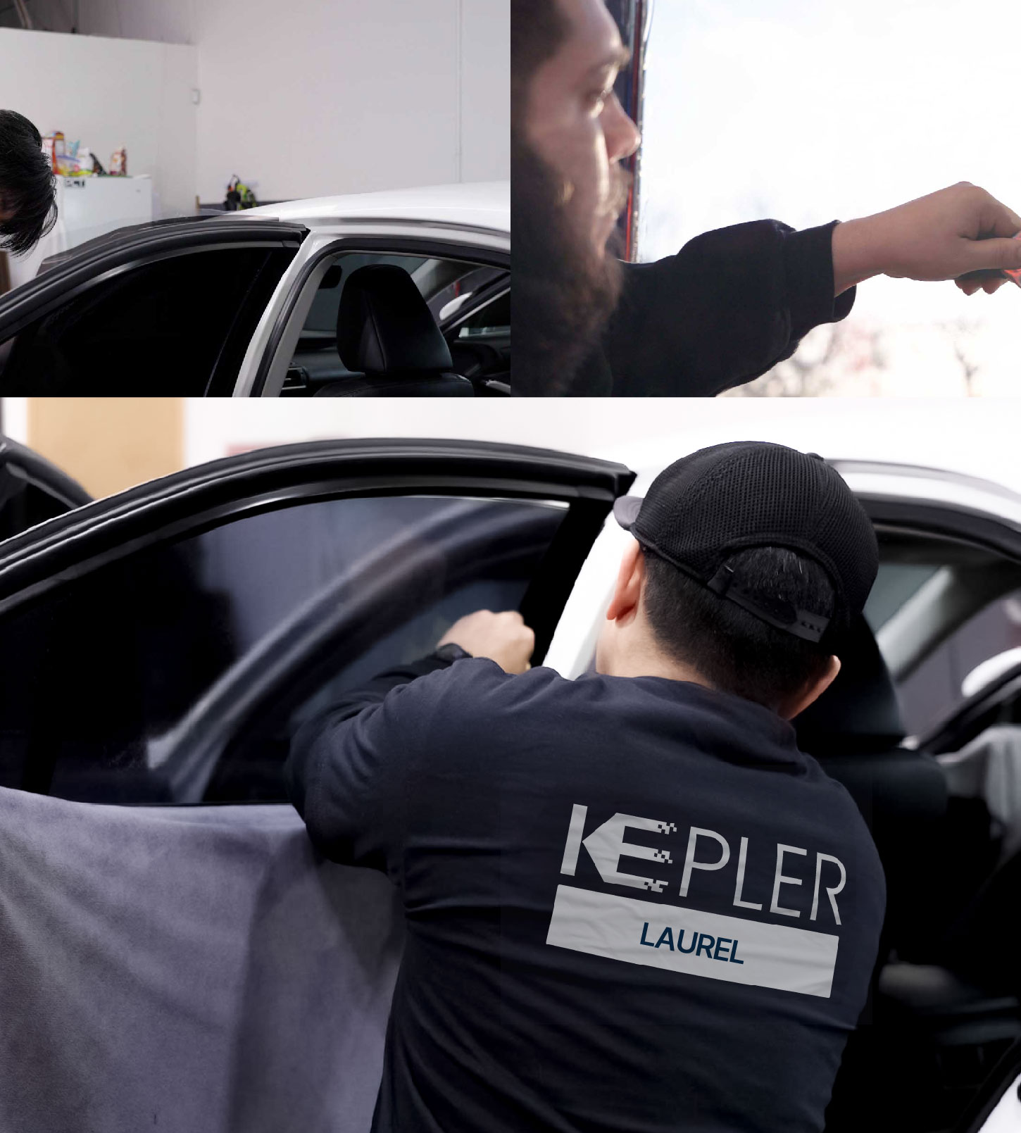Automotive Window Tinting Expert Applying Film in Laurel, Maryland