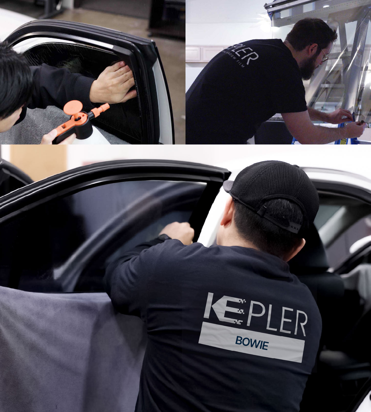 Automotive Window Tinting Expert Applying Film in Bowie, Maryland