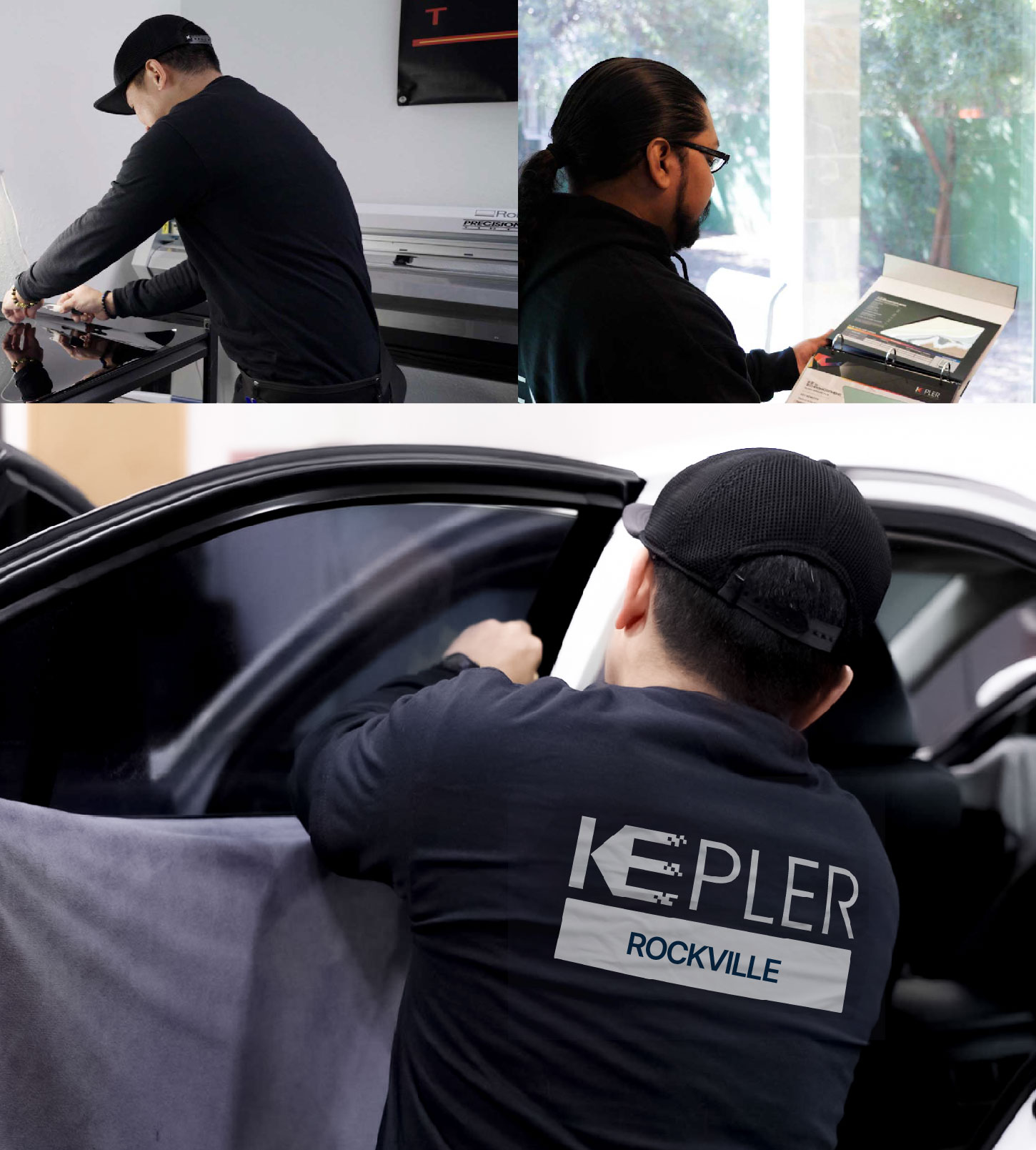Automotive Window Tinting Expert Applying Film in Rockville, Maryland
