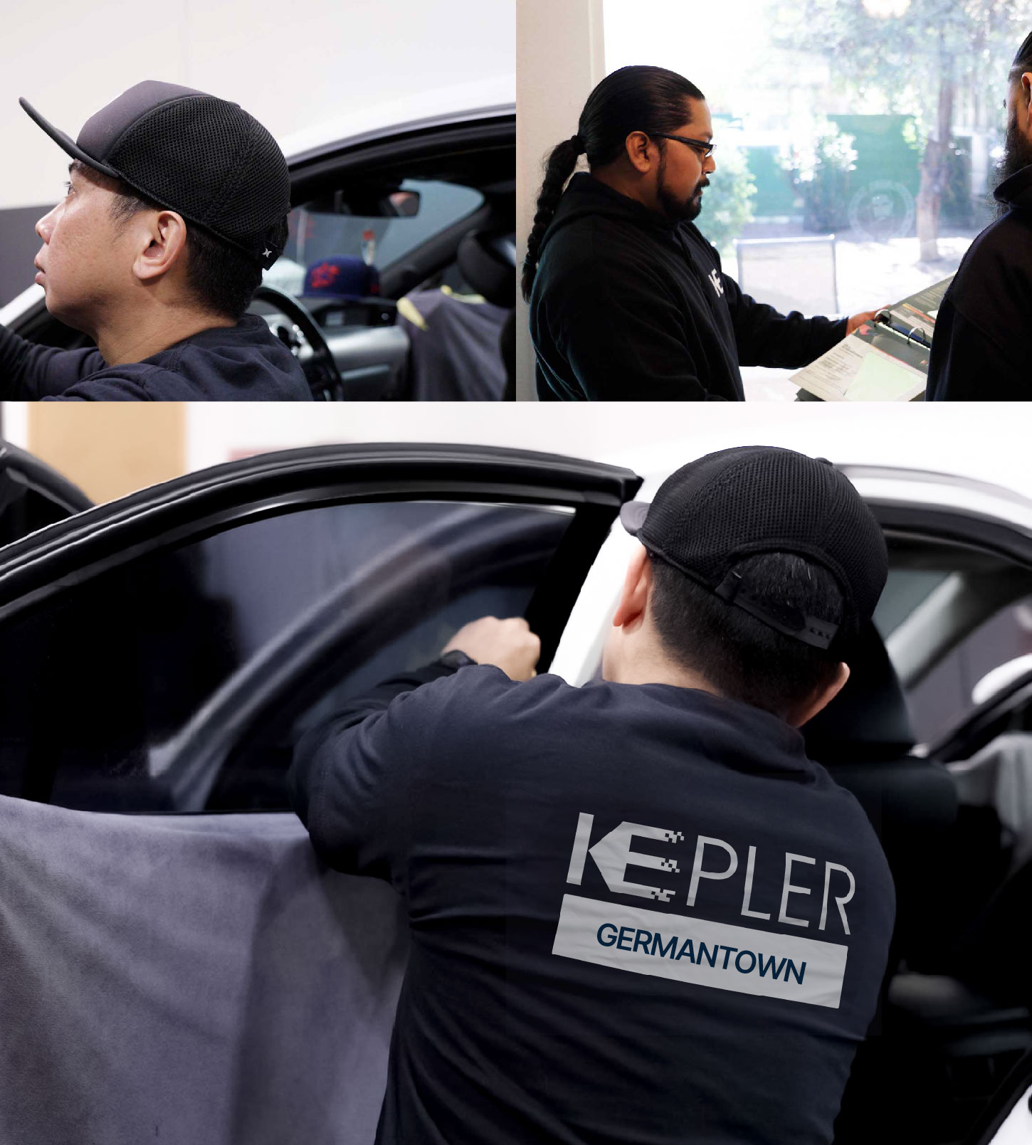 Automotive Window Tinting Expert Applying Film in Germantown, Maryland