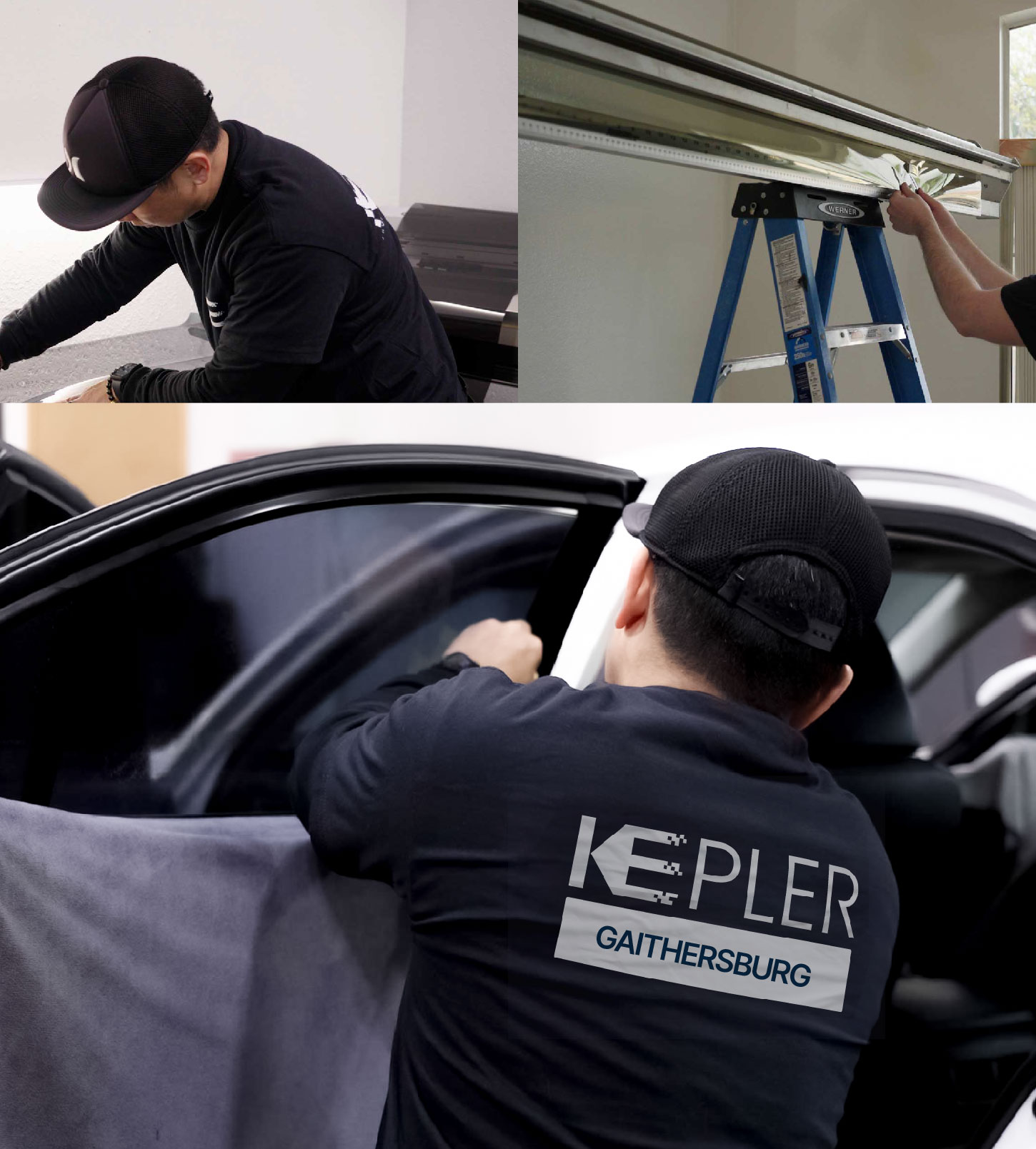 Automotive Window Tinting Expert Applying Film in Gaithersburg, Maryland