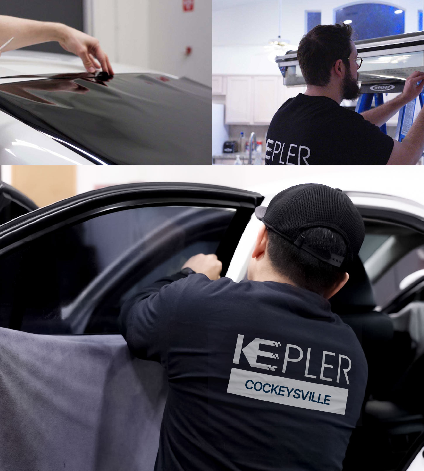 Automotive Window Tinting Expert Applying Film in Cockeysville, Maryland