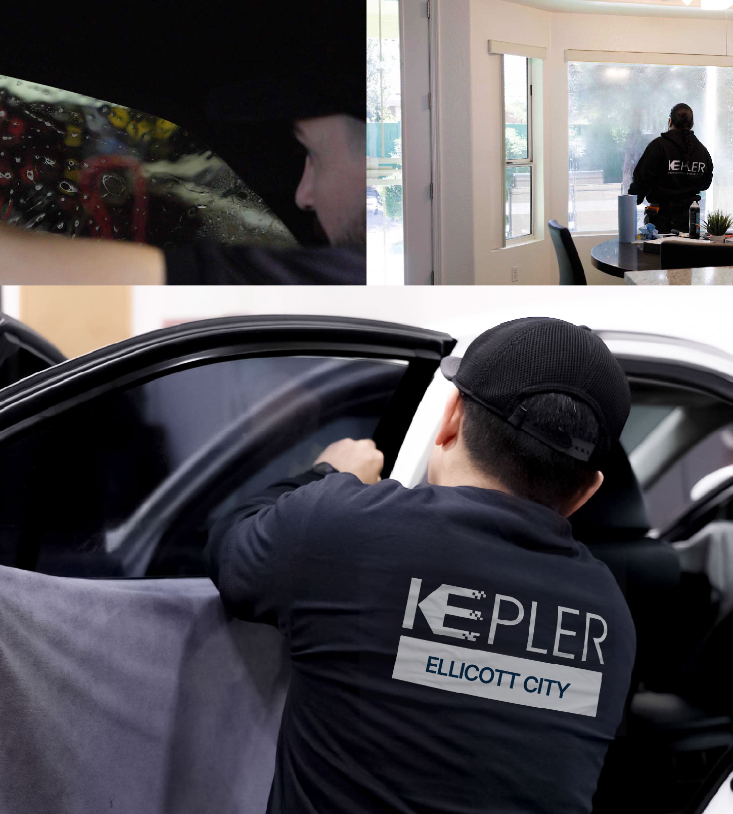 Automotive Window Tinting Expert Applying Film in Ellicott City, Maryland