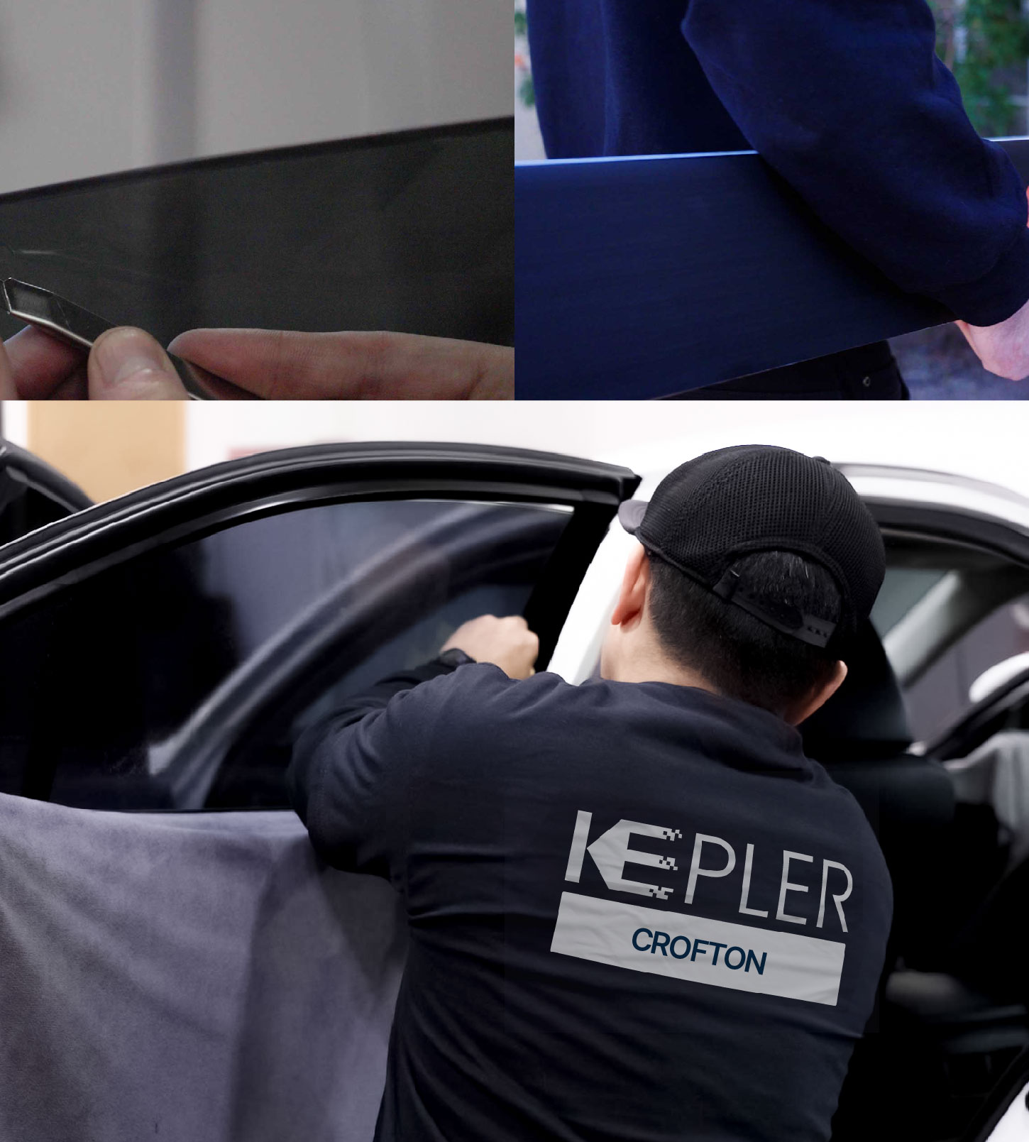 Automotive Window Tinting Expert Applying Film in Crofton, Maryland