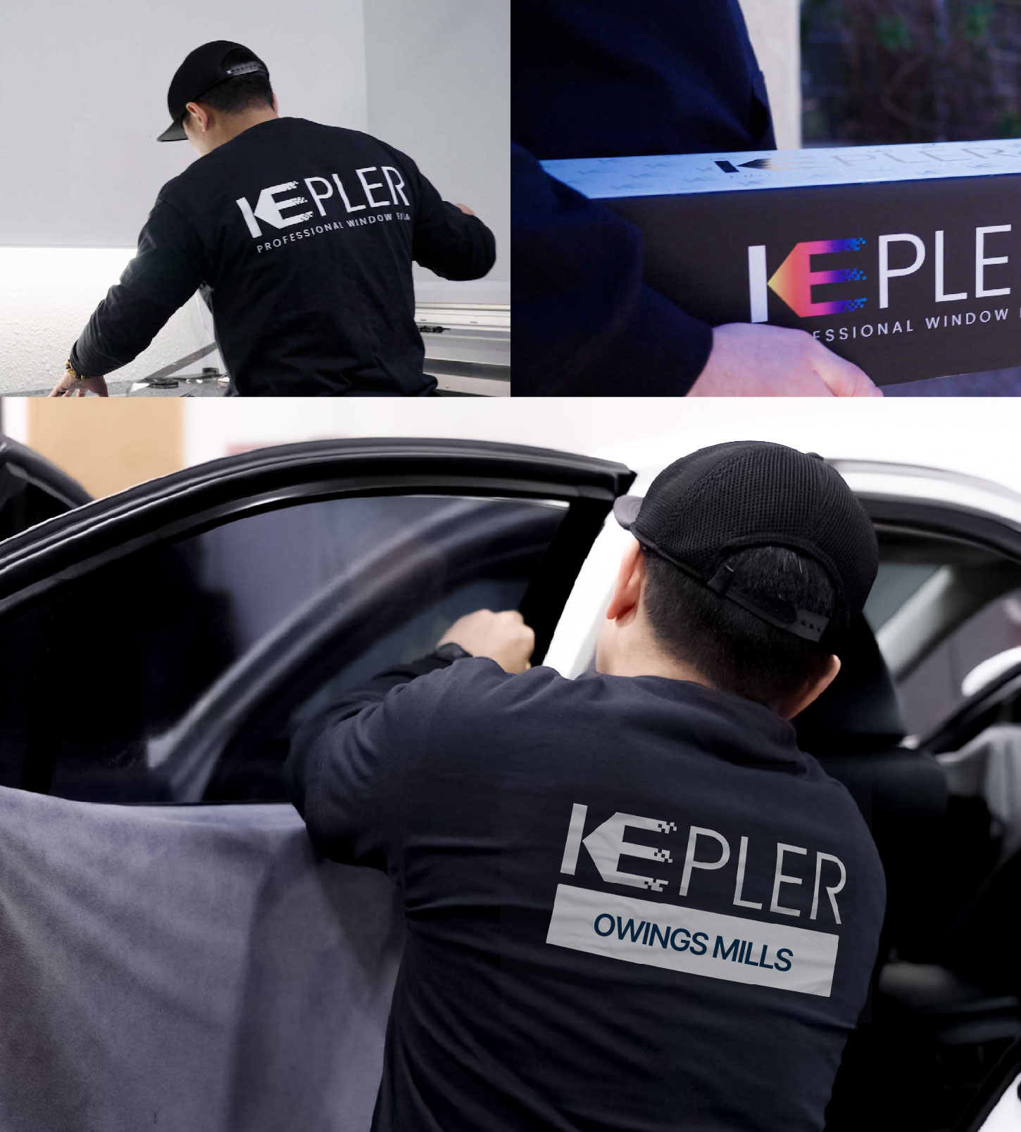 Automotive Window Tinting Expert Applying Film in Owings Mills, Maryland