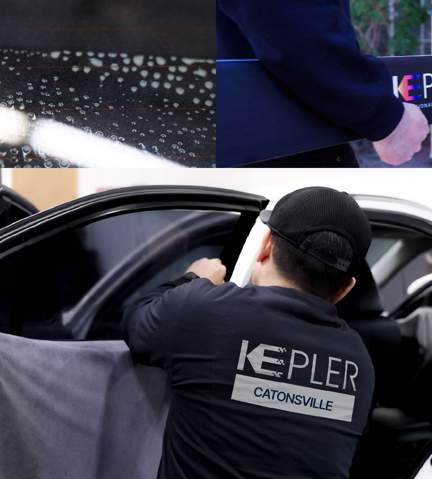 Automotive Window Tinting Expert Applying Film in Catonsville, Maryland