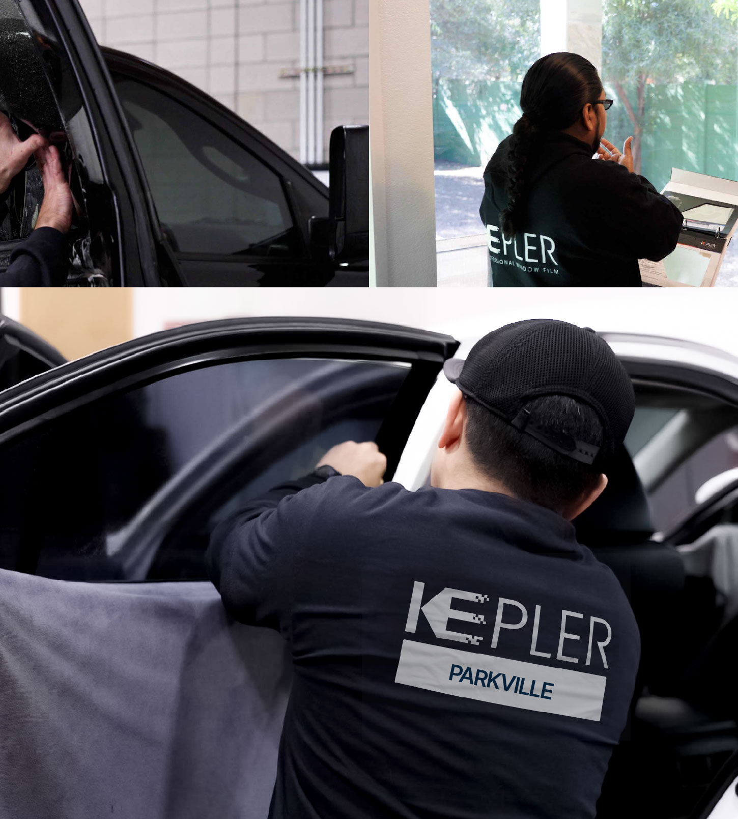 Automotive Window Tinting Expert Applying Film in Parkville, Maryland
