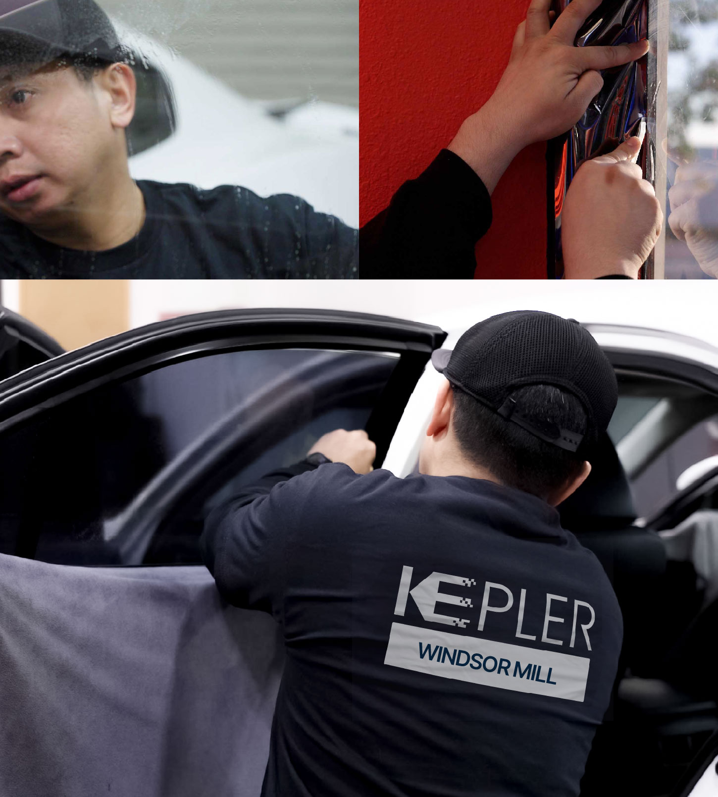 Automotive Window Tinting Expert Applying Film in Windsor Mill, Maryland