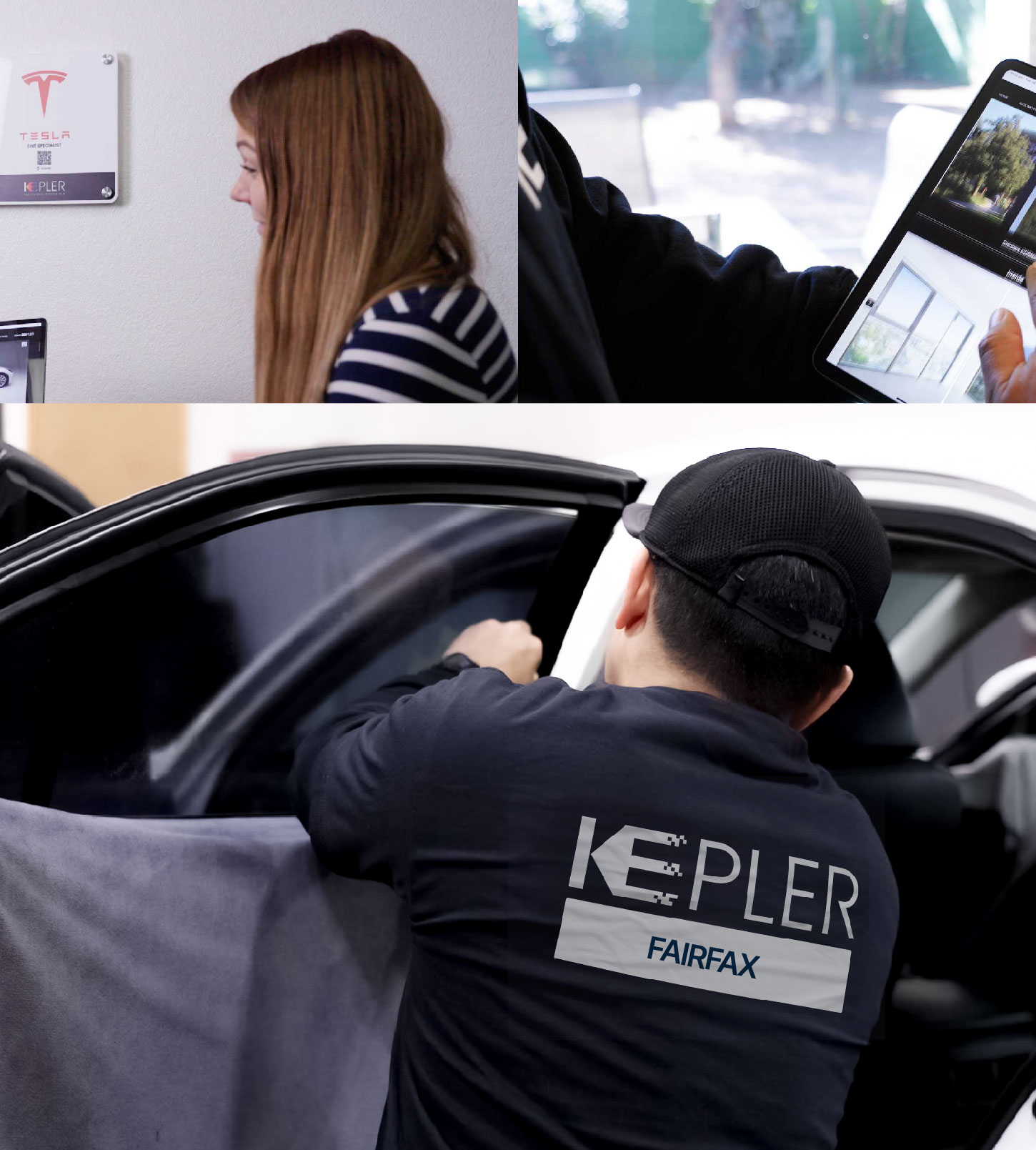 Automotive Window Tinting Expert Applying Film in Fairfax, Virginia