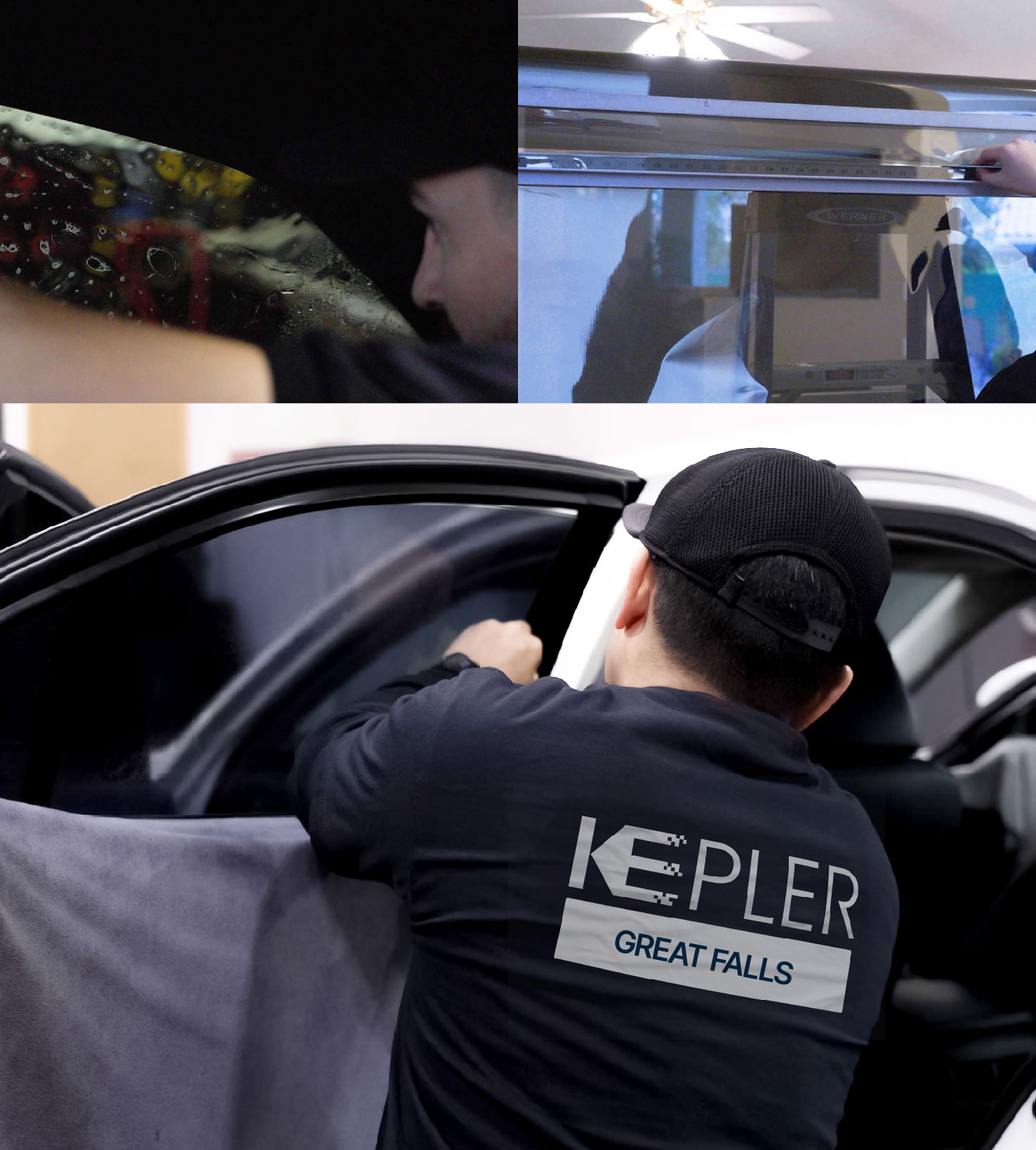 Automotive Window Tinting Expert Applying Film in Great Falls, Virginia