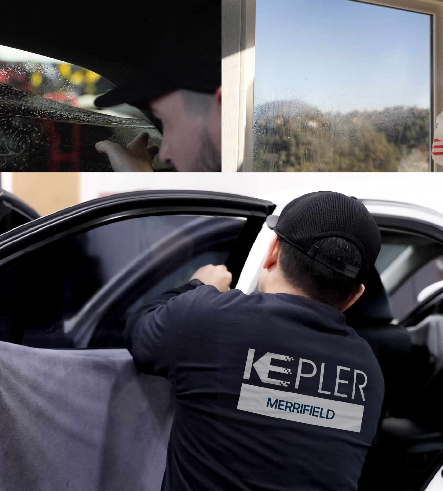 Automotive Window Tinting Expert Applying Film in Merrifield, Virginia