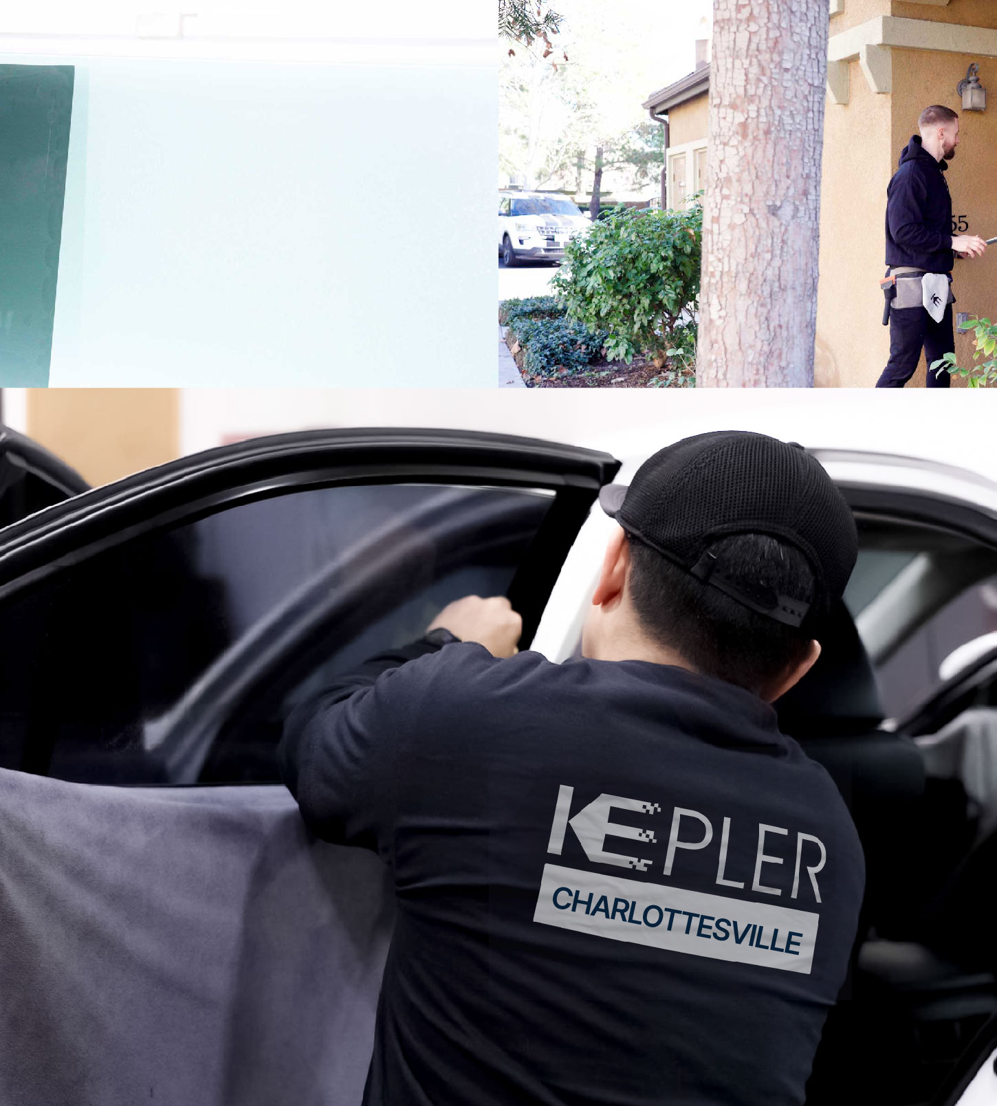 Automotive Window Tinting Expert Applying Film in Charlottesville, Virginia