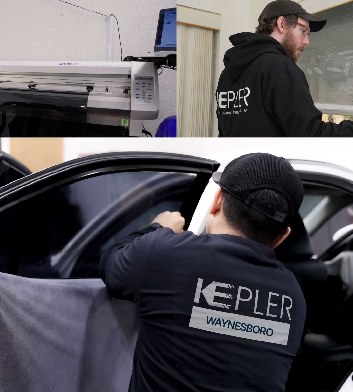 Automotive Window Tinting Expert Applying Film in Waynesboro, Virginia