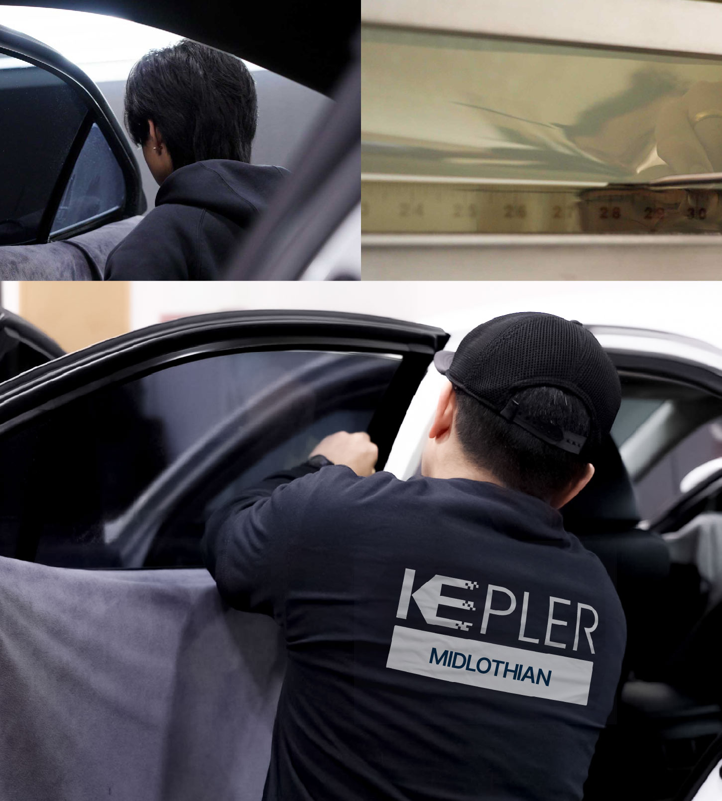 Automotive Window Tinting Expert Applying Film in Midlothian, Virginia
