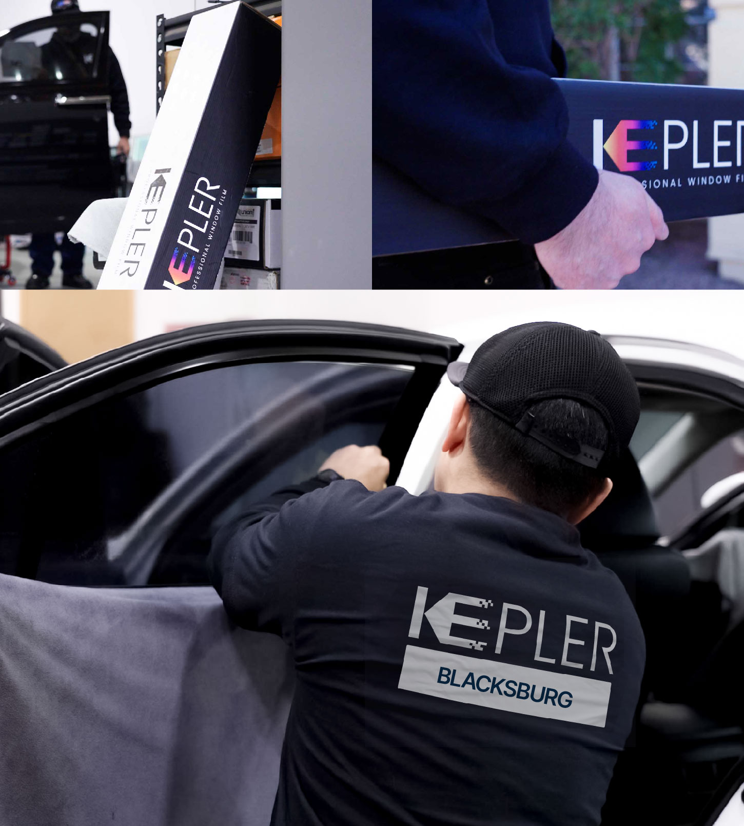 Automotive Window Tinting Expert Applying Film in Blacksburg, Virginia