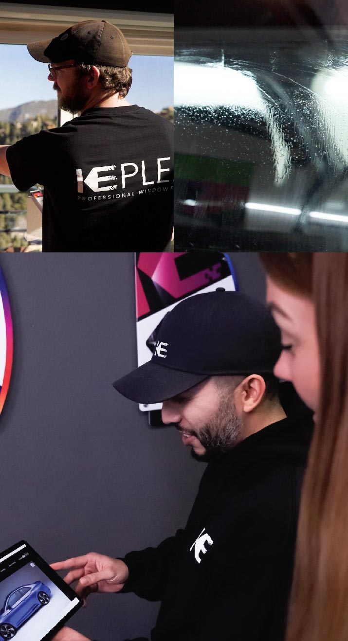 Kepler Dealer Showing Window Film Options to Customer in Bell, California