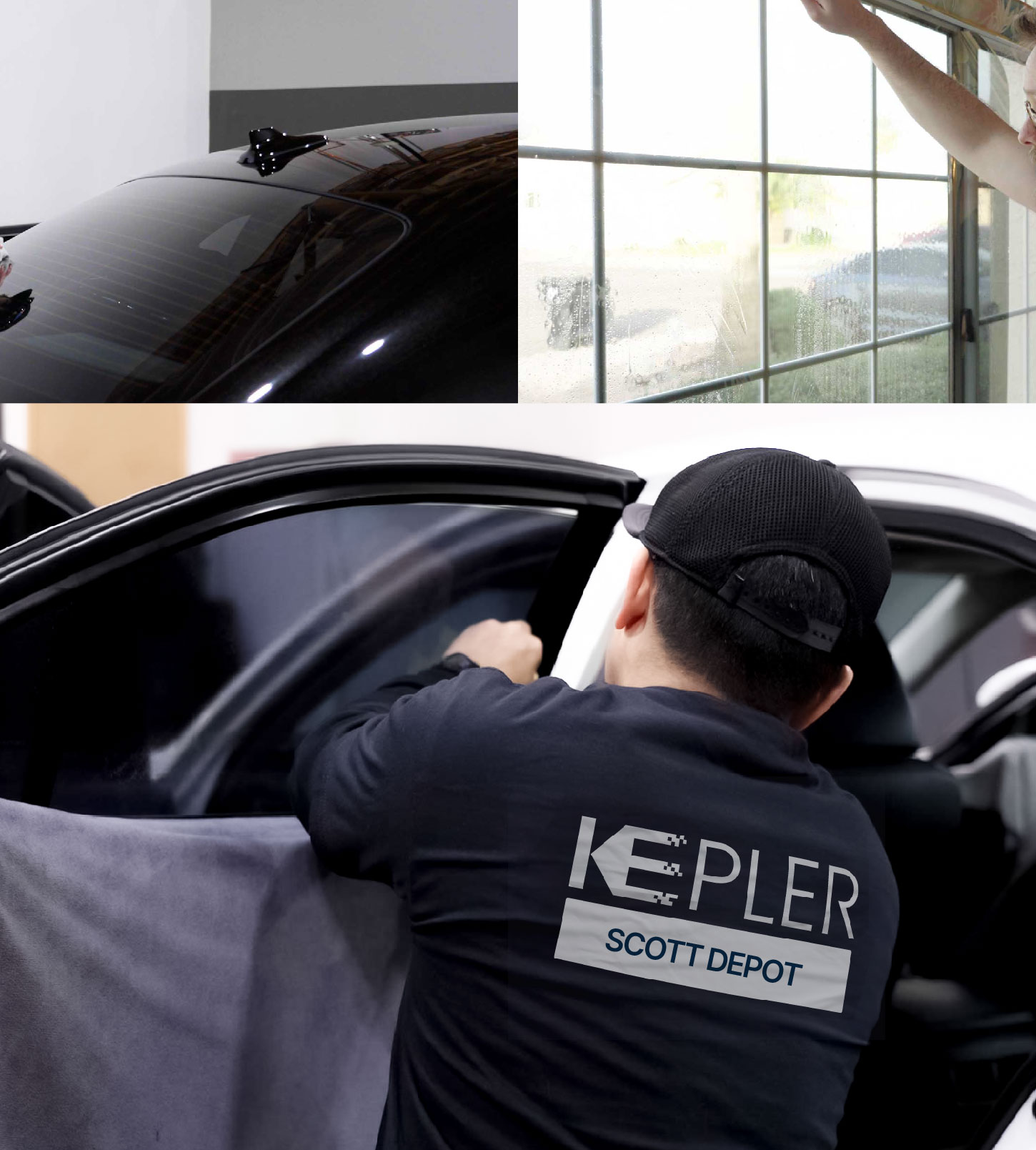 Automotive Window Tinting Expert Applying Film in Scott Depot, West Virginia