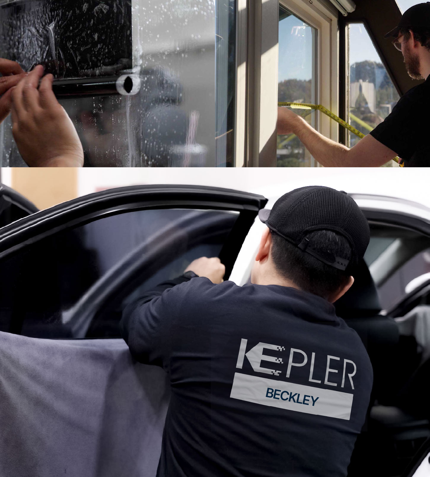 Automotive Window Tinting Expert Applying Film in Beckley, West Virginia