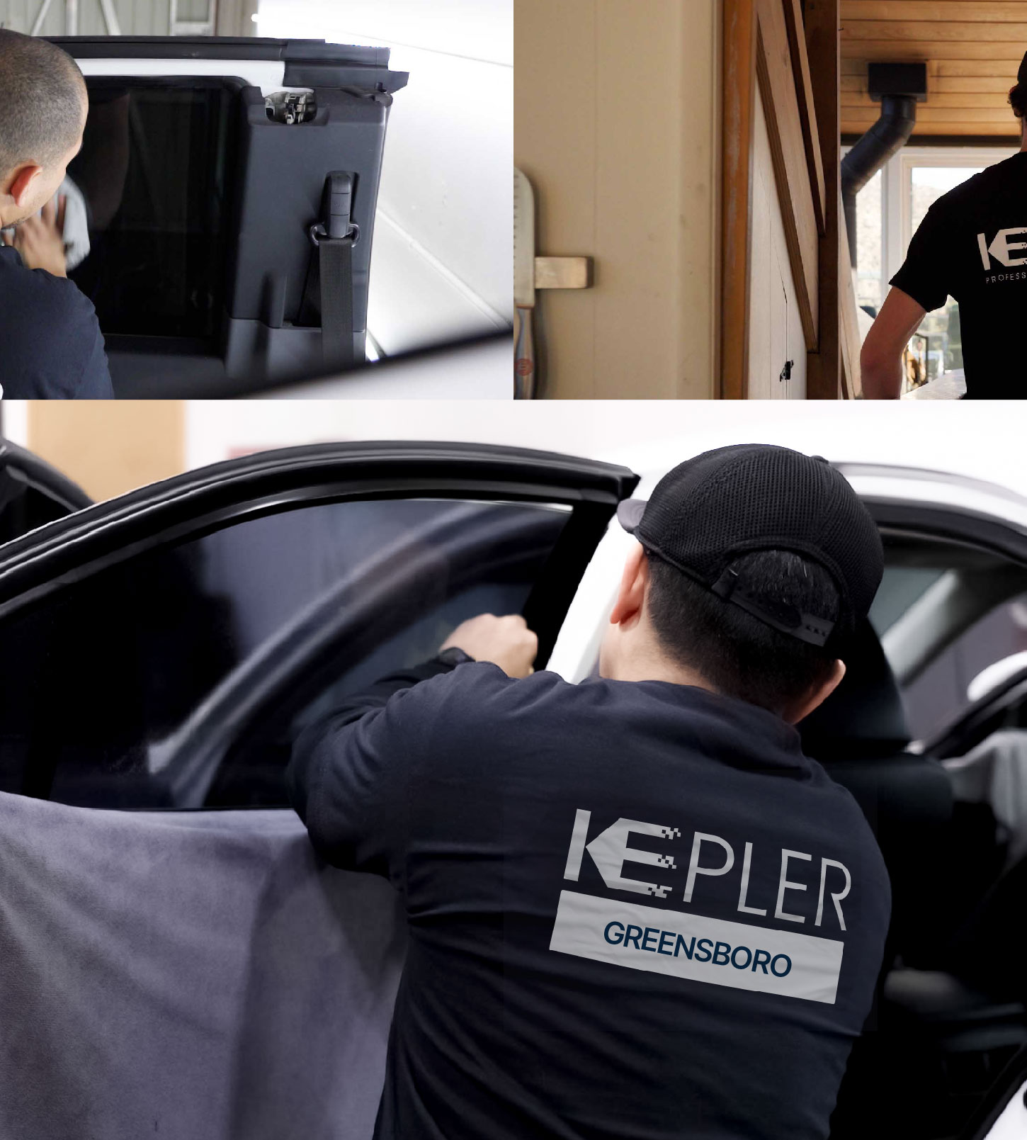Automotive Window Tinting Expert Applying Film in Greensboro, North Carolina