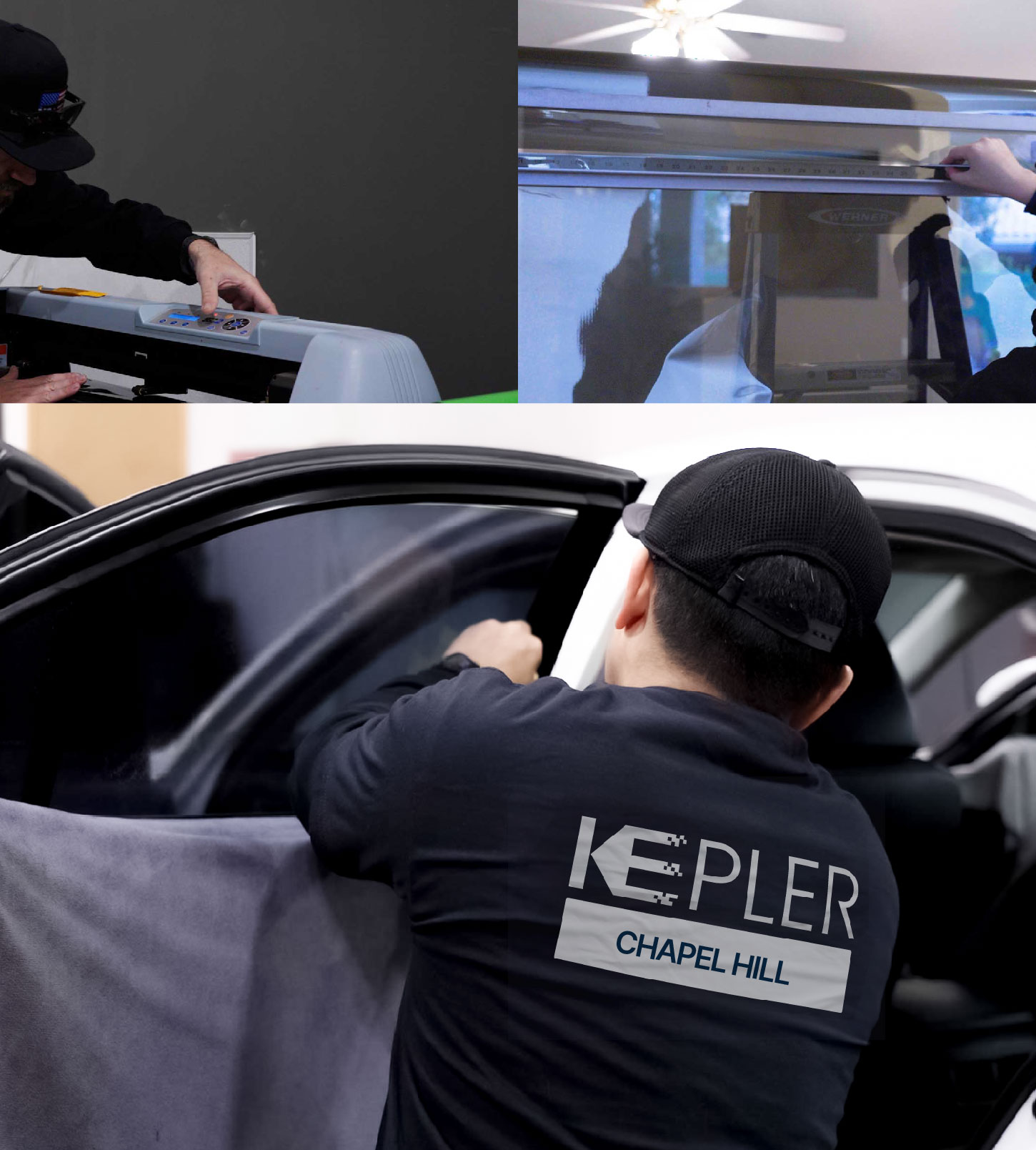 Automotive Window Tinting Expert Applying Film in Chapel Hill, North Carolina