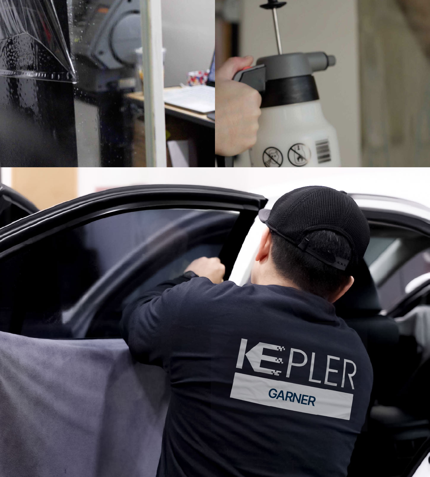 Automotive Window Tinting Expert Applying Film in Garner, North Carolina