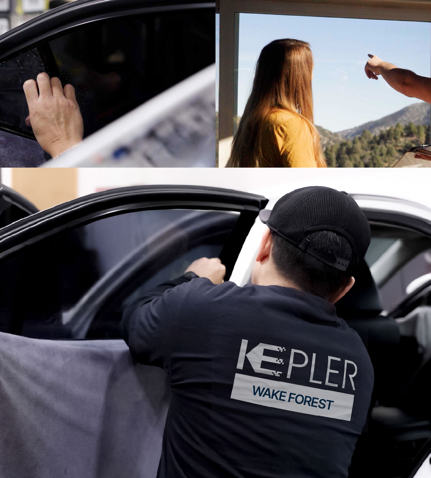 Automotive Window Tinting Expert Applying Film in Wake Forest, North Carolina