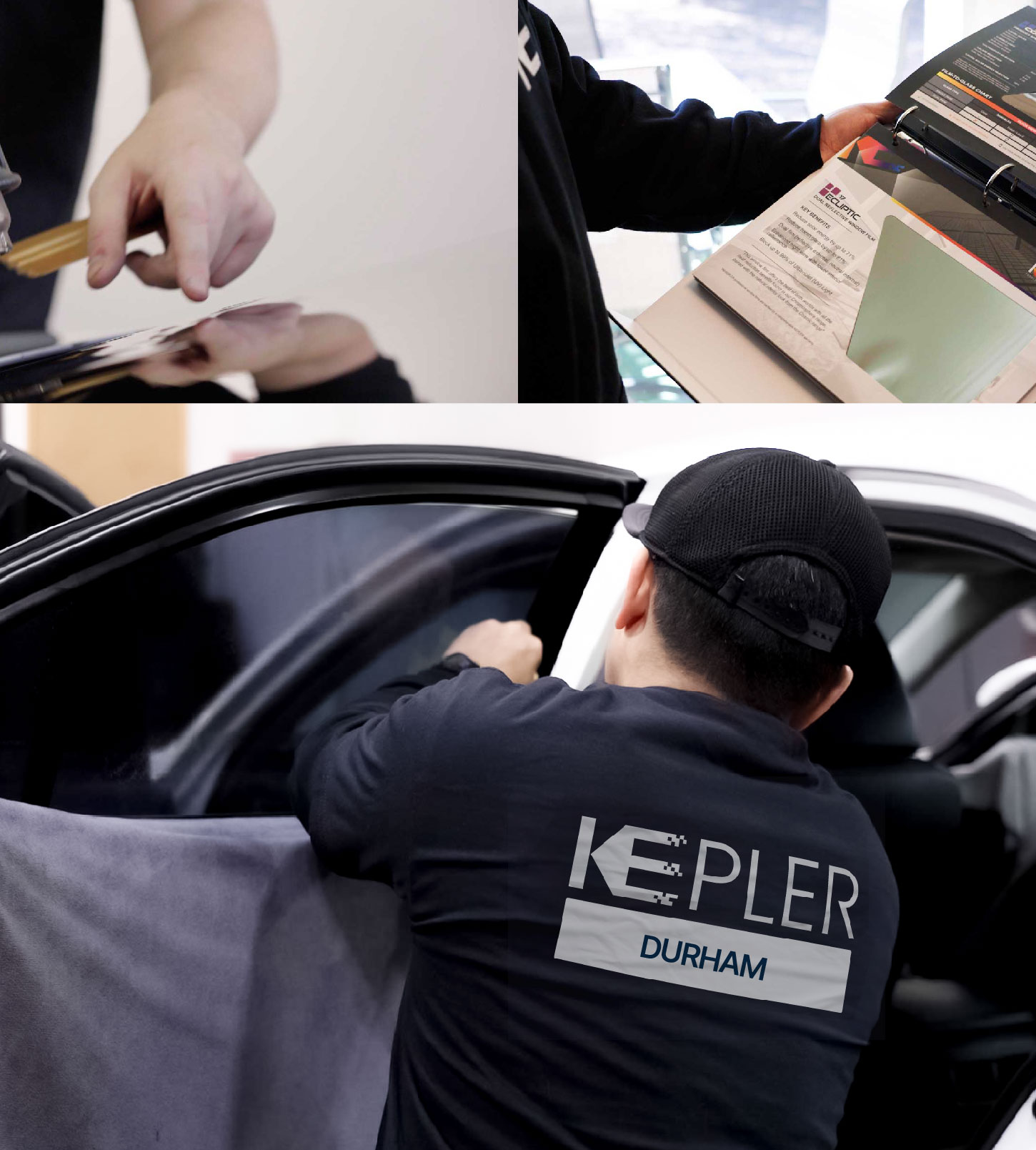 Automotive Window Tinting Expert Applying Film in Durham, North Carolina