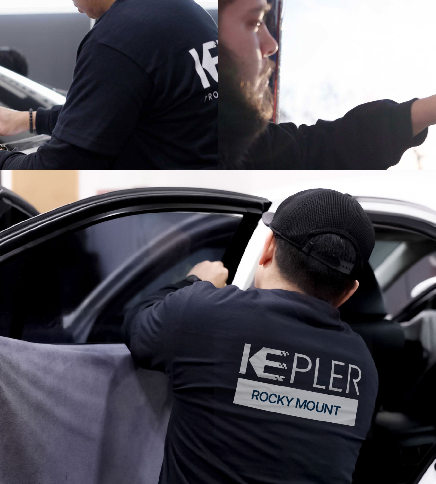 Automotive Window Tinting Expert Applying Film in Rocky Mount, North Carolina