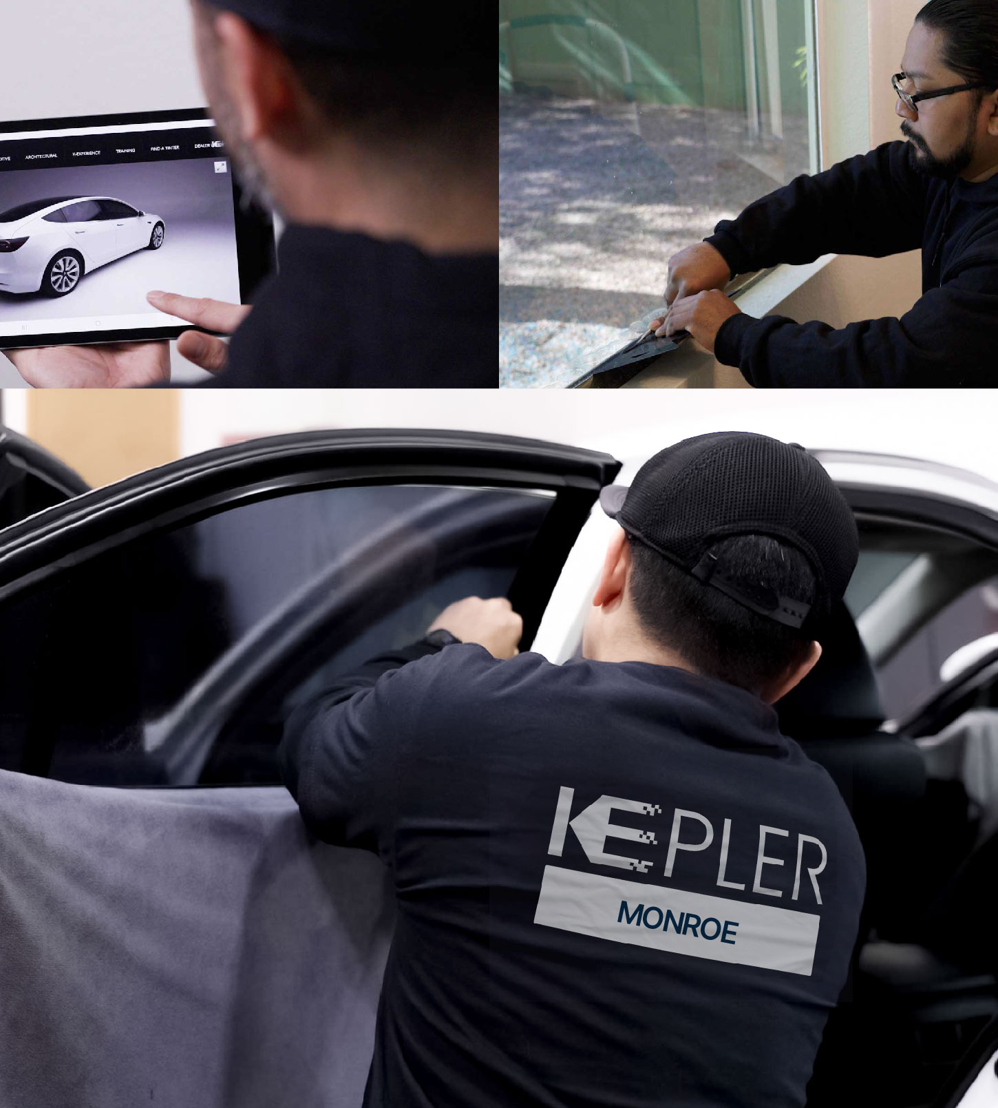 Automotive Window Tinting Expert Applying Film in Monroe, North Carolina