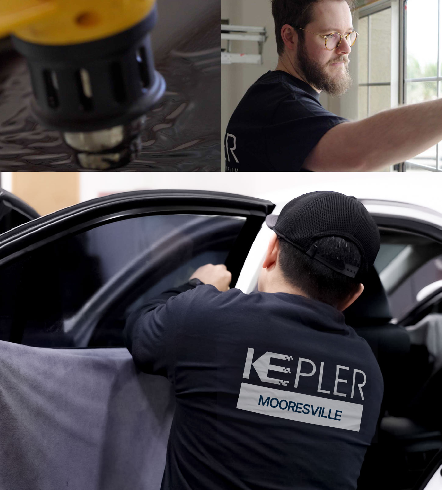 Automotive Window Tinting Expert Applying Film in Mooresville, North Carolina