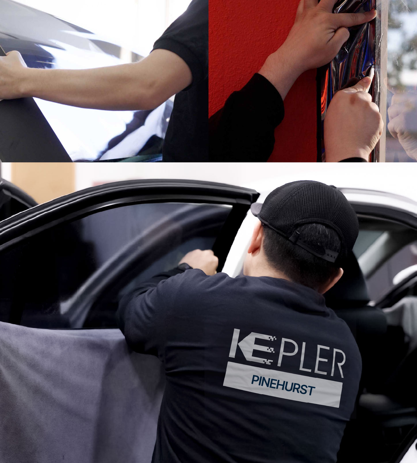 Automotive Window Tinting Expert Applying Film in Pinehurst, North Carolina