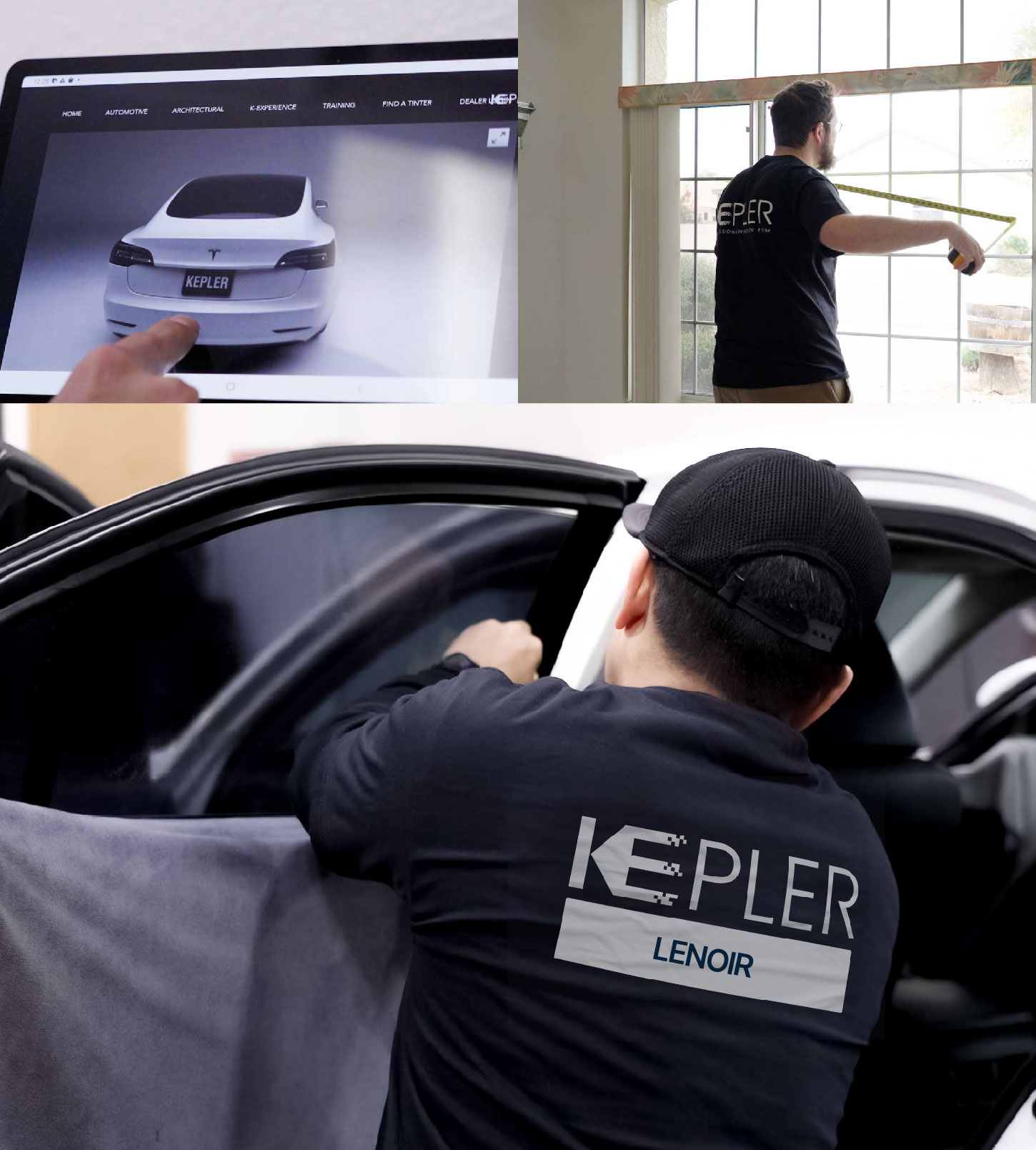 Automotive Window Tinting Expert Applying Film in Lenoir, North Carolina