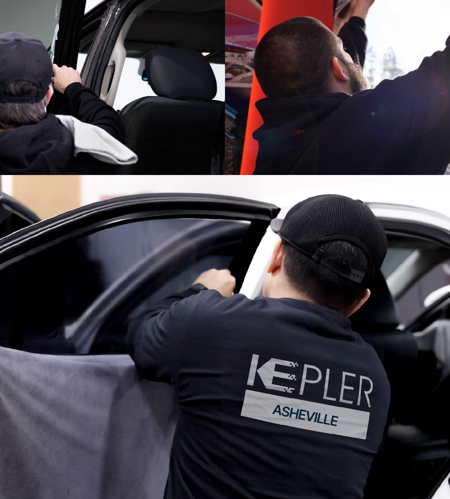 Automotive Window Tinting Expert Applying Film in Asheville, North Carolina