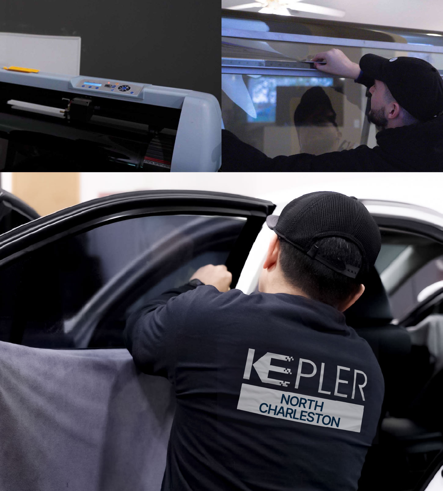 Automotive Window Tinting Expert Applying Film in North Charleston, South Carolina