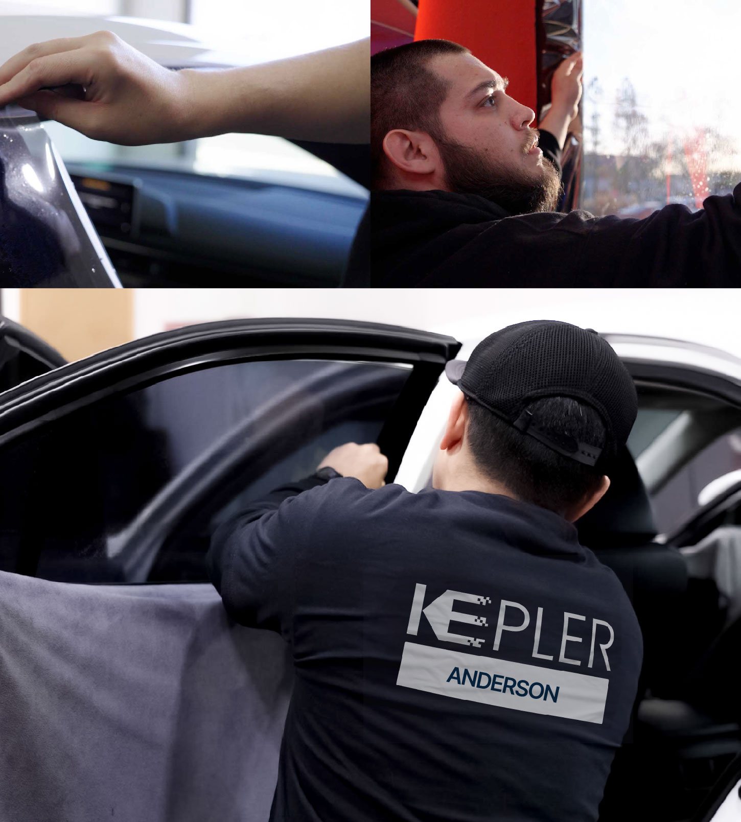 Automotive Window Tinting Expert Applying Film in Anderson, South Carolina