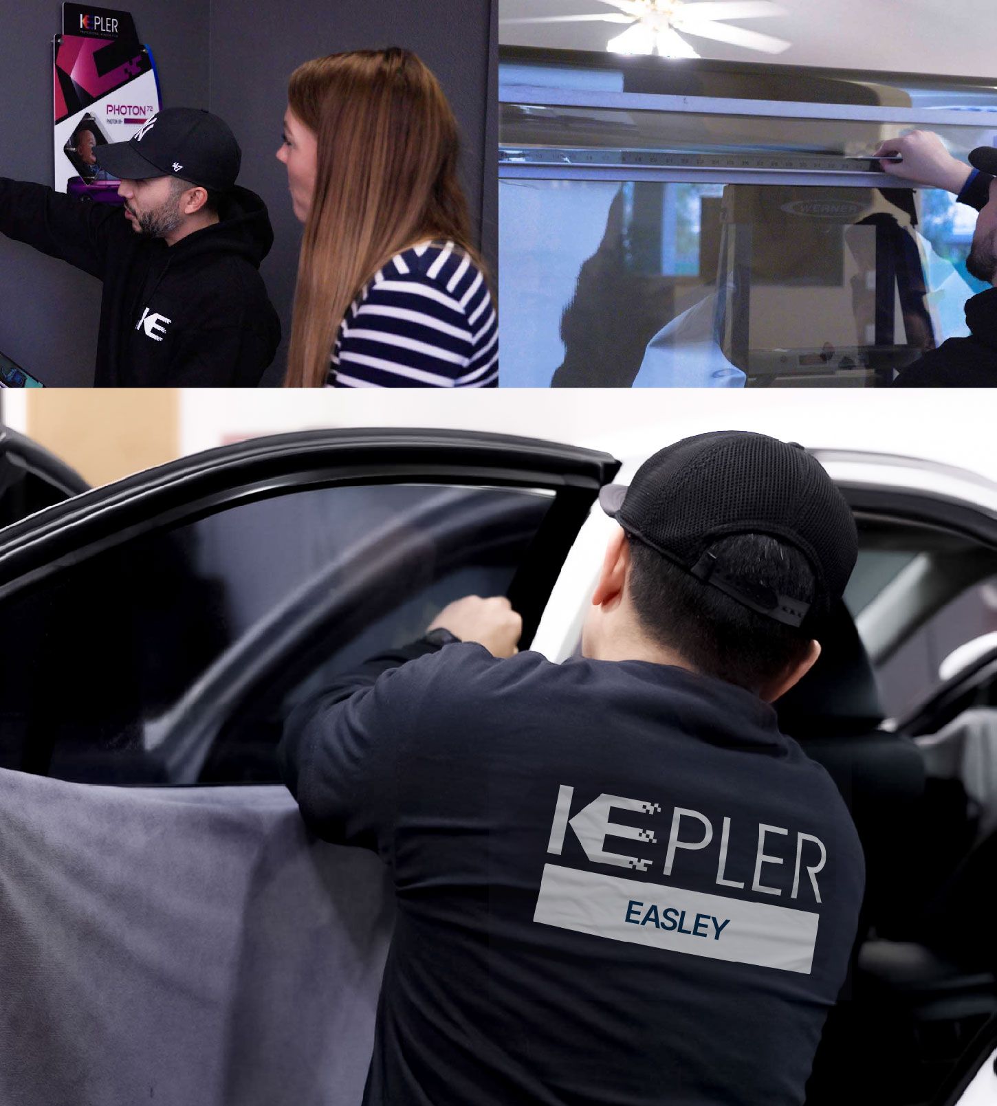 Automotive Window Tinting Expert Applying Film in Easley, South Carolina