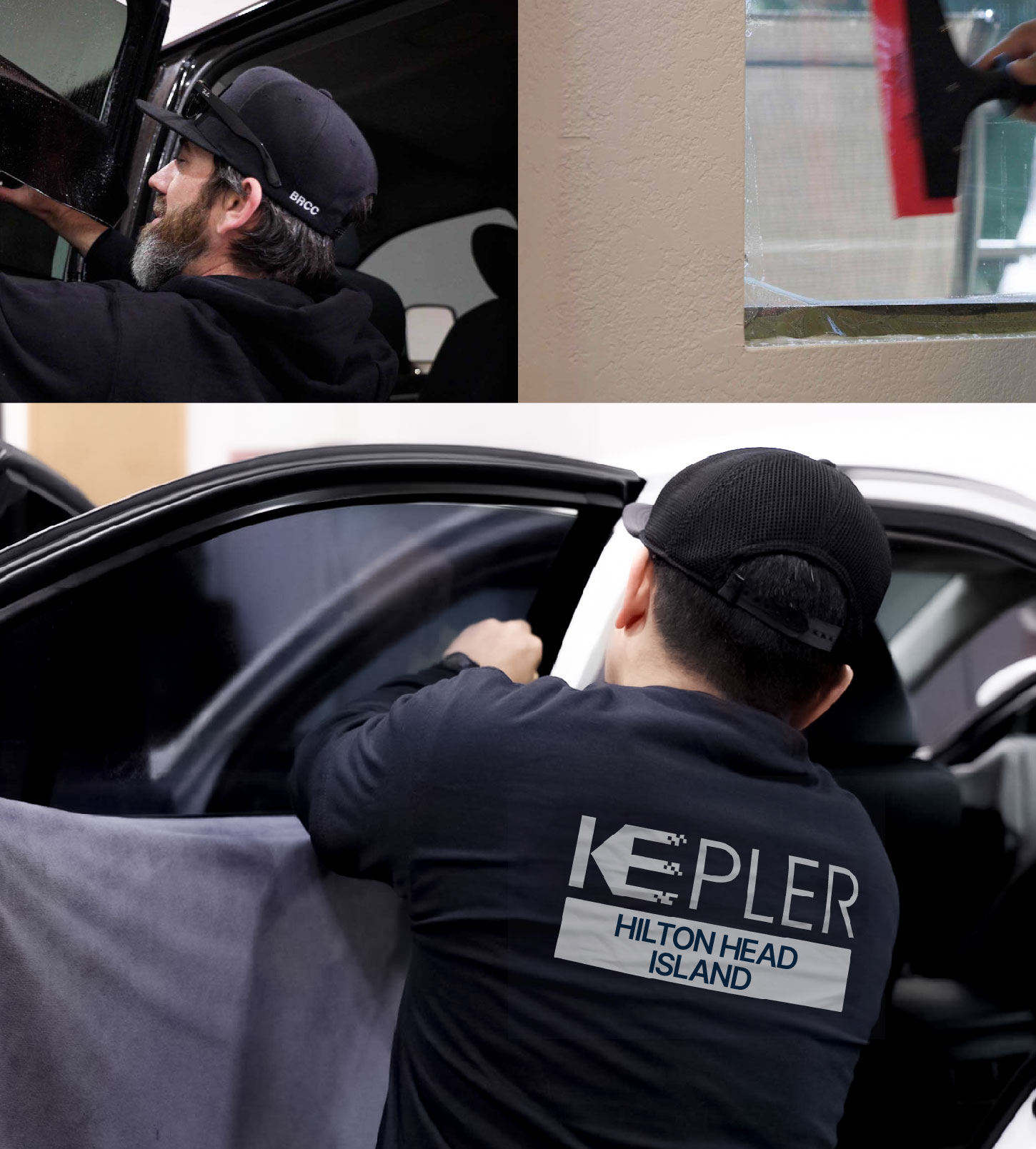 Automotive Window Tinting Expert Applying Film in Hilton Head Island, South Carolina