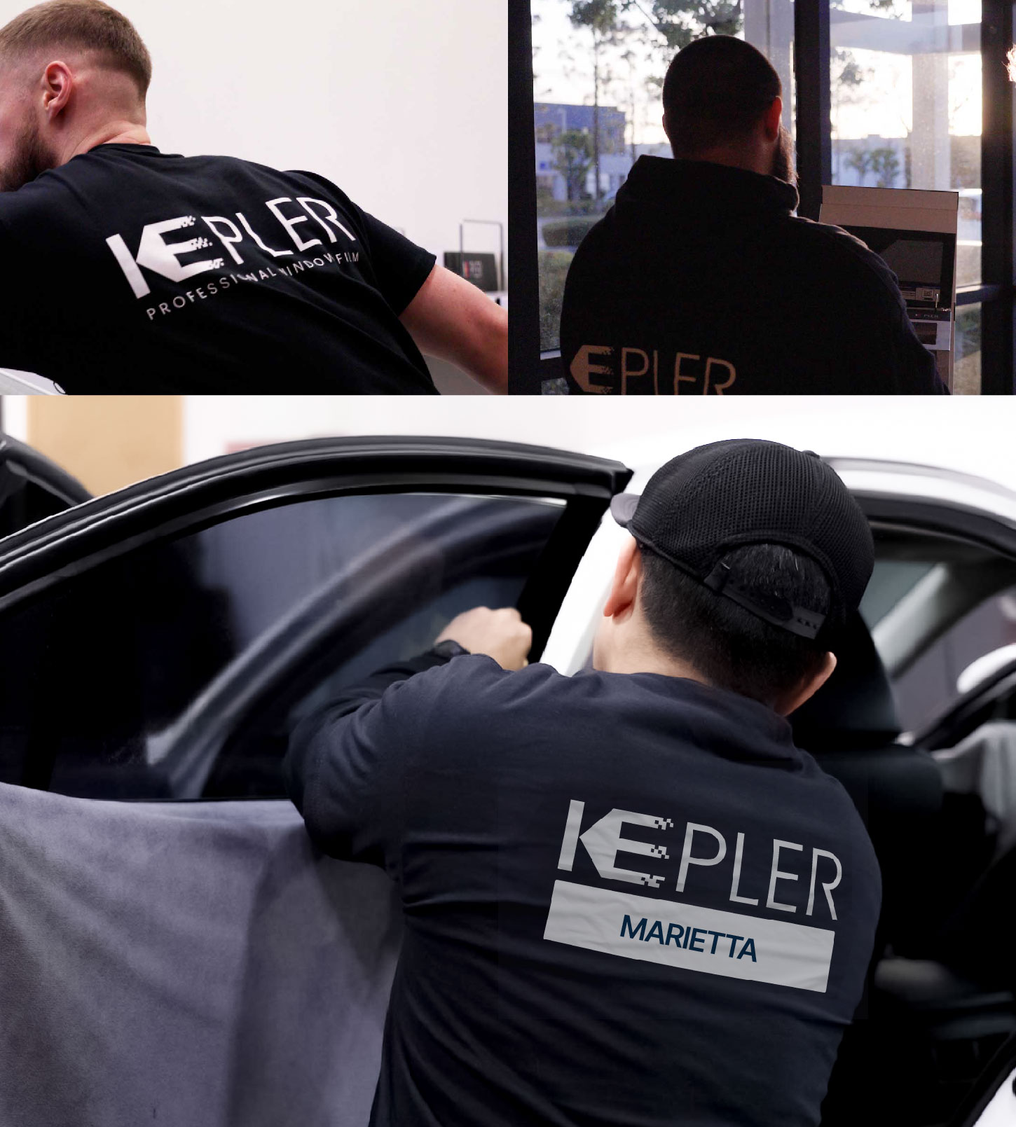 Automotive Window Tinting Expert Applying Film in Marietta, Georgia